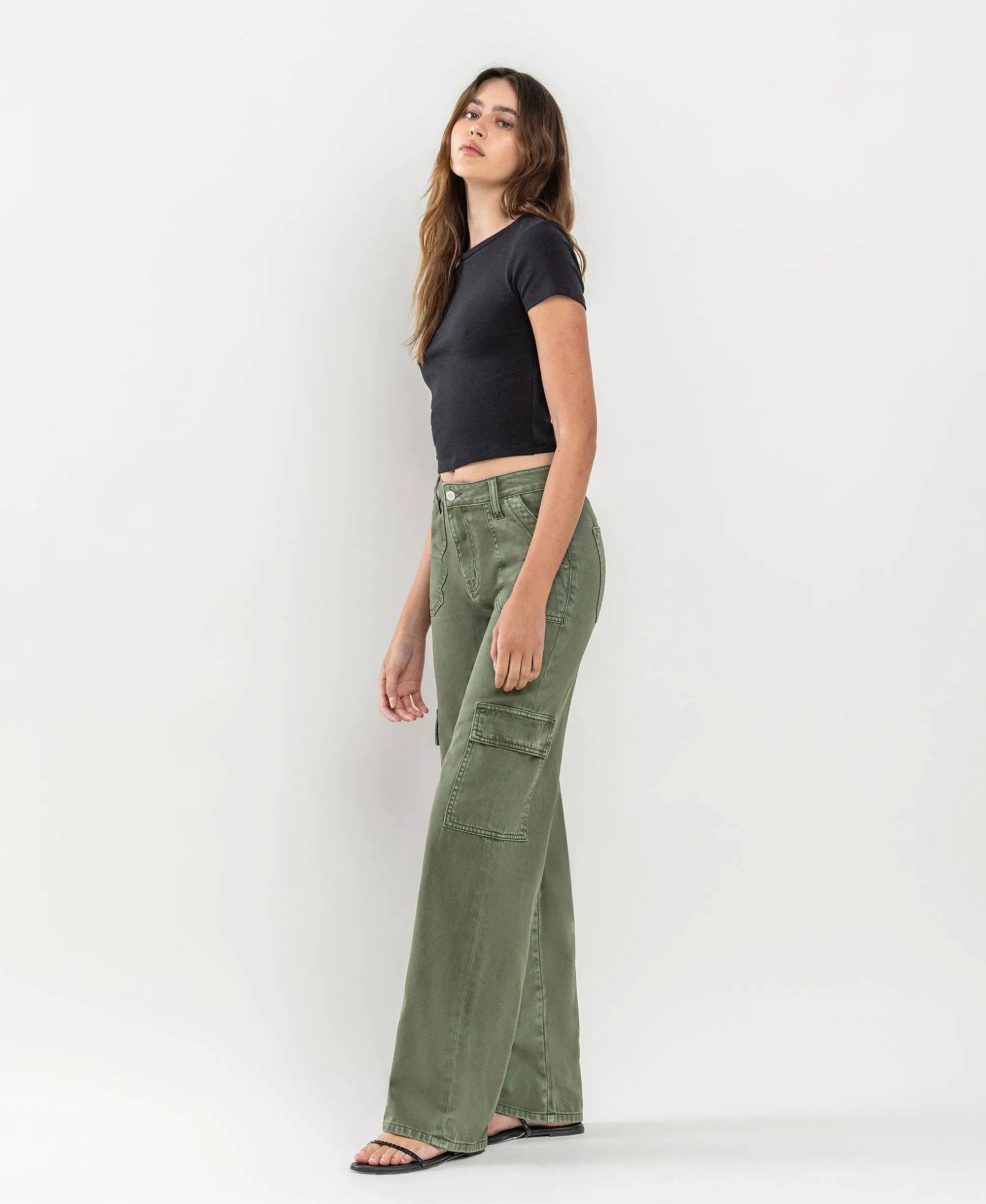 VERVET by FLYING MONKEY Vervet High Rise Utility Cargo Wide Leg Jeans - Jeans