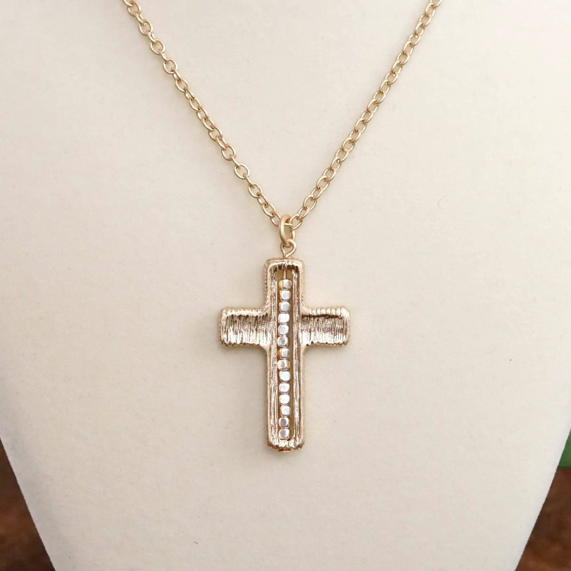 PennyLine inc The Dainty Beaded Cross Chain Necklace: Gold - Jewelry dainty cross chain necklace
