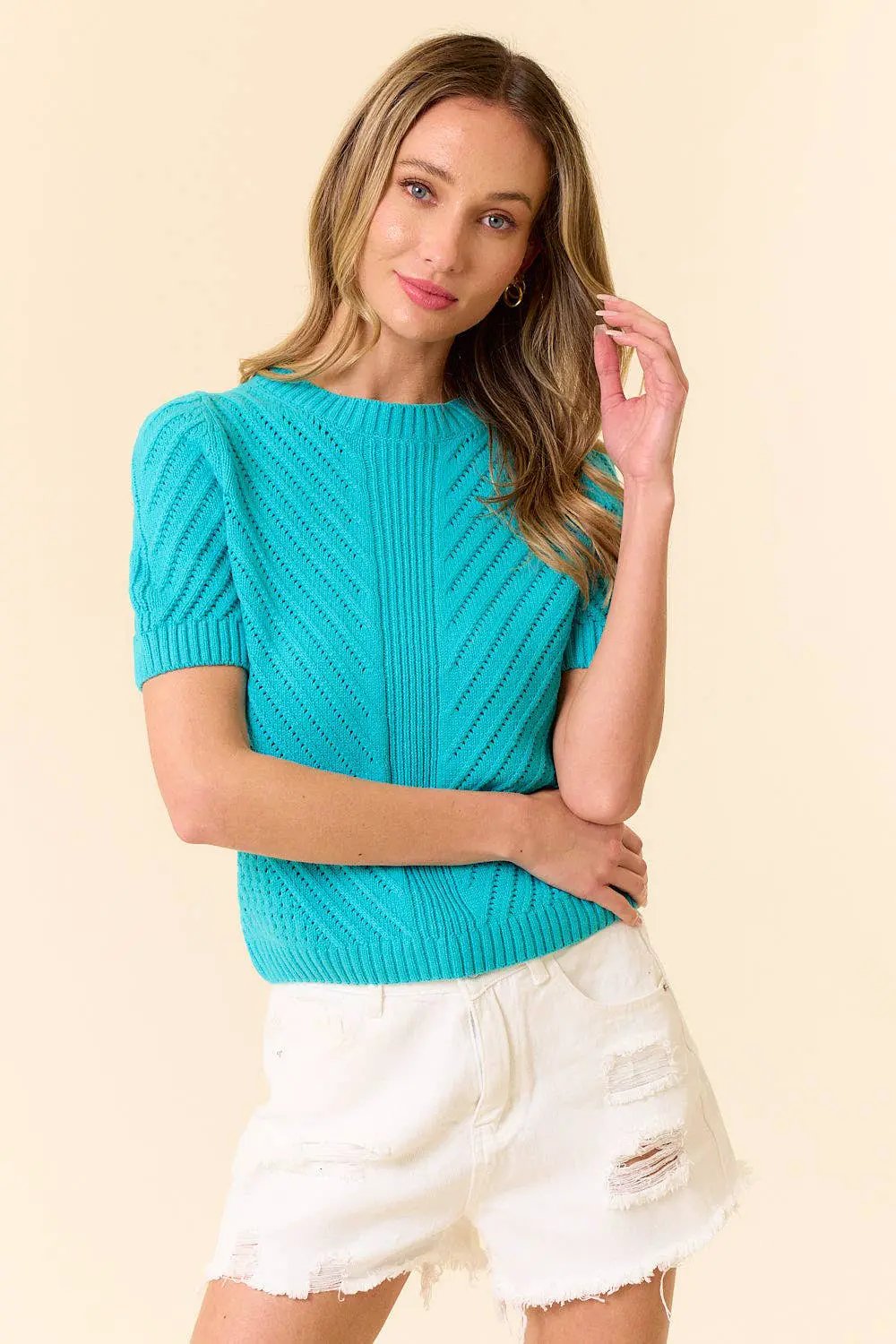 lovely melody The Gigi Knit Lightweight Sweater Top – Aqua Bliss - Clothing Tops