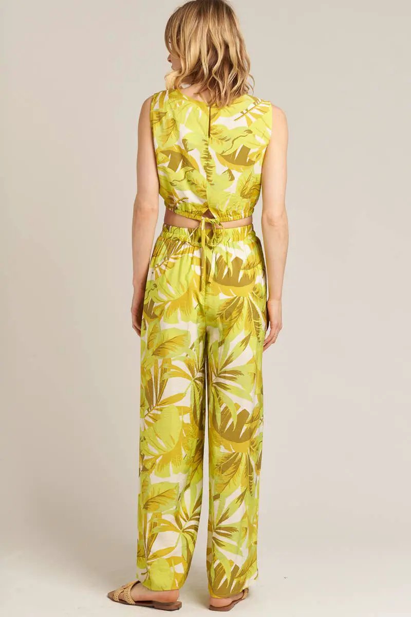 En Crème En Crème Multi Lime Printed Cropped Top and Wide Leg Pants Set - Outfit Sets crop top and wide leg pants set