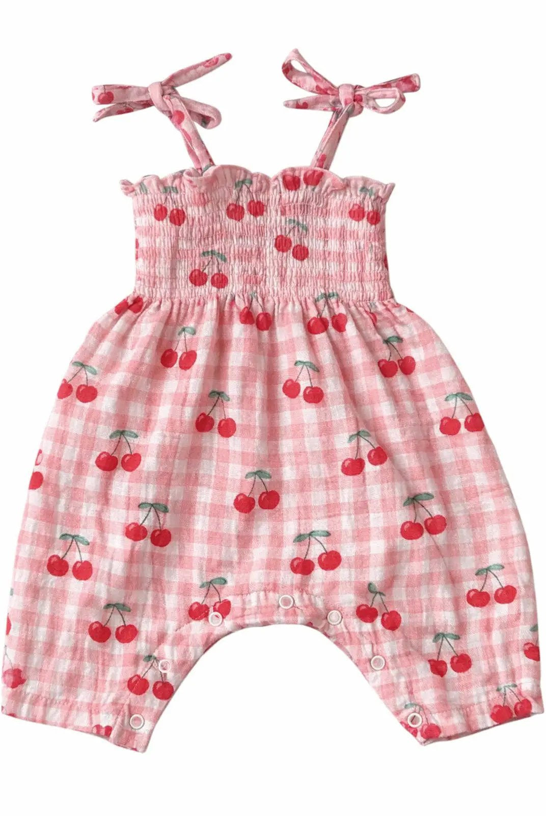 SIIX Collection SIIX Collection - Gingham Cherries / Muslin Smocked Jumpsuit - Baby One-Pieces