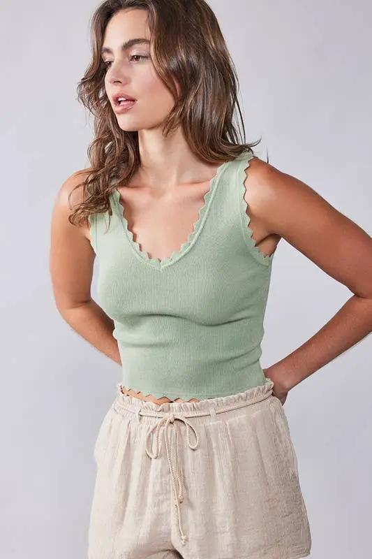 Urban Daizy Lush Rib Knit Tank Top - Tank Tops scalloped ribbed knit tank top