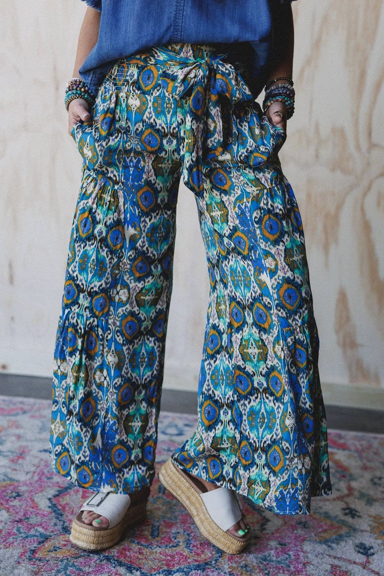 Three Bird Nest Three Bird Nest - Secret Admirer Blue Multi Printed Pants - Pants bottoms-pants