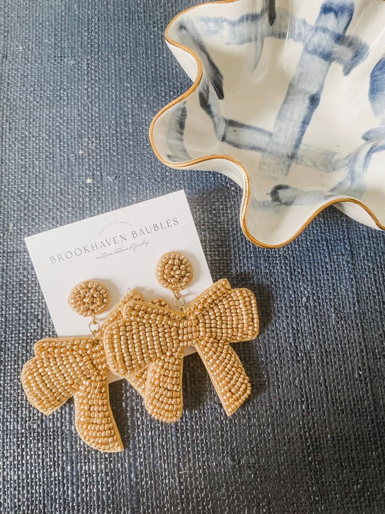 Brookhaven Baubles Gold Bow Beaded Statement Earrings - Earrings gold bow statement earrings