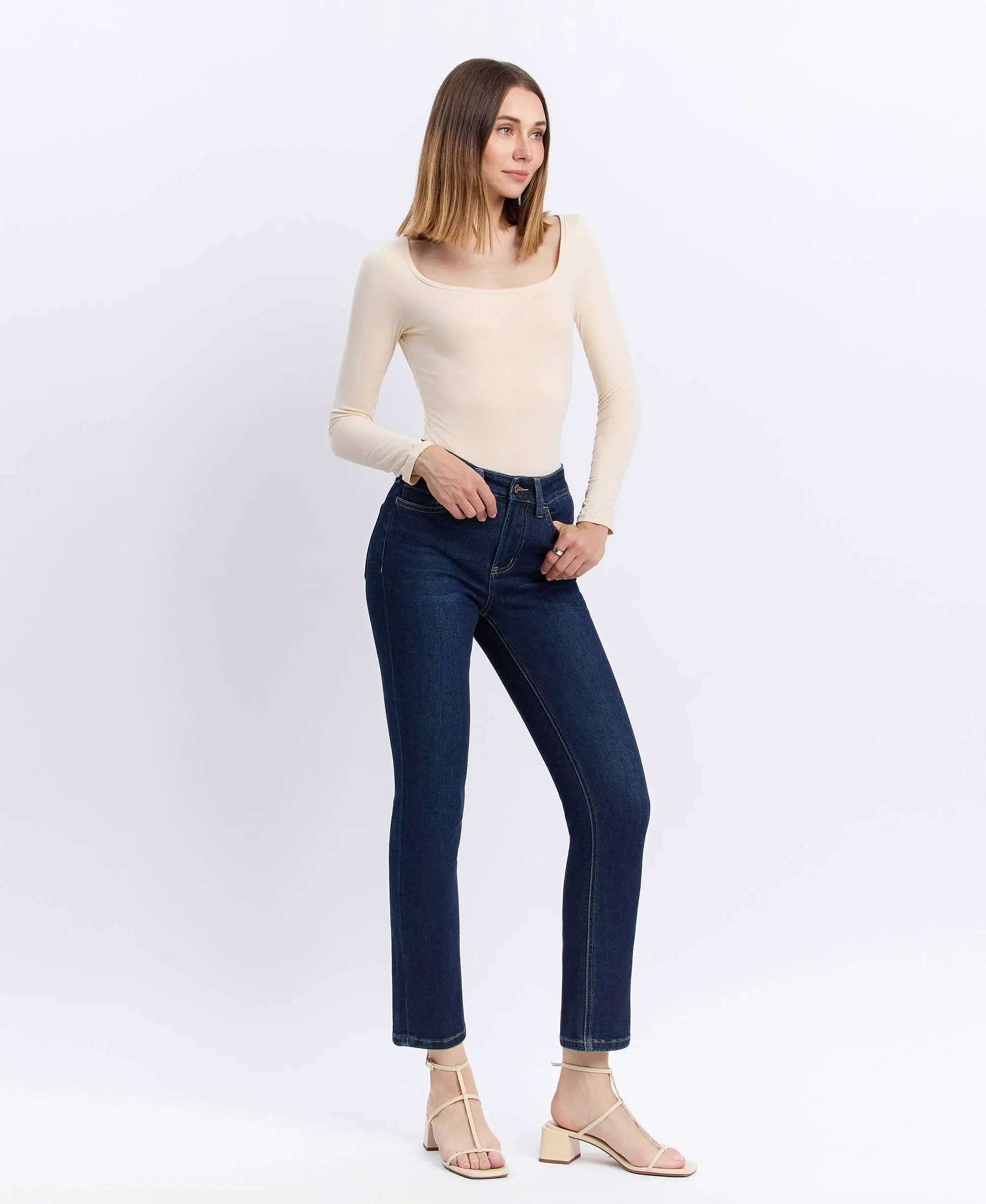 VERVET by FLYING MONKEY VERVET High Rise Ankle Slim Straight Jeans - Jeans
