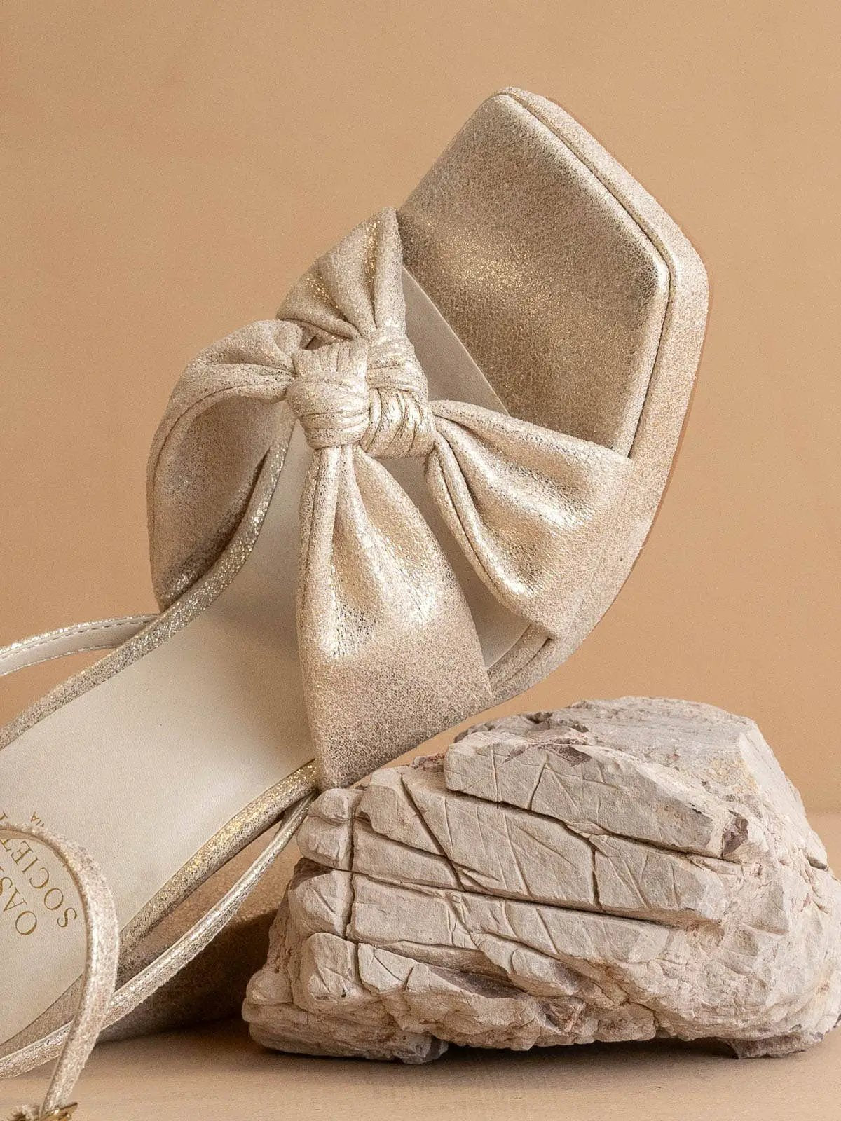 Oasis Society The Zoey Light Gold Knotted Band Platform Heel - Heels