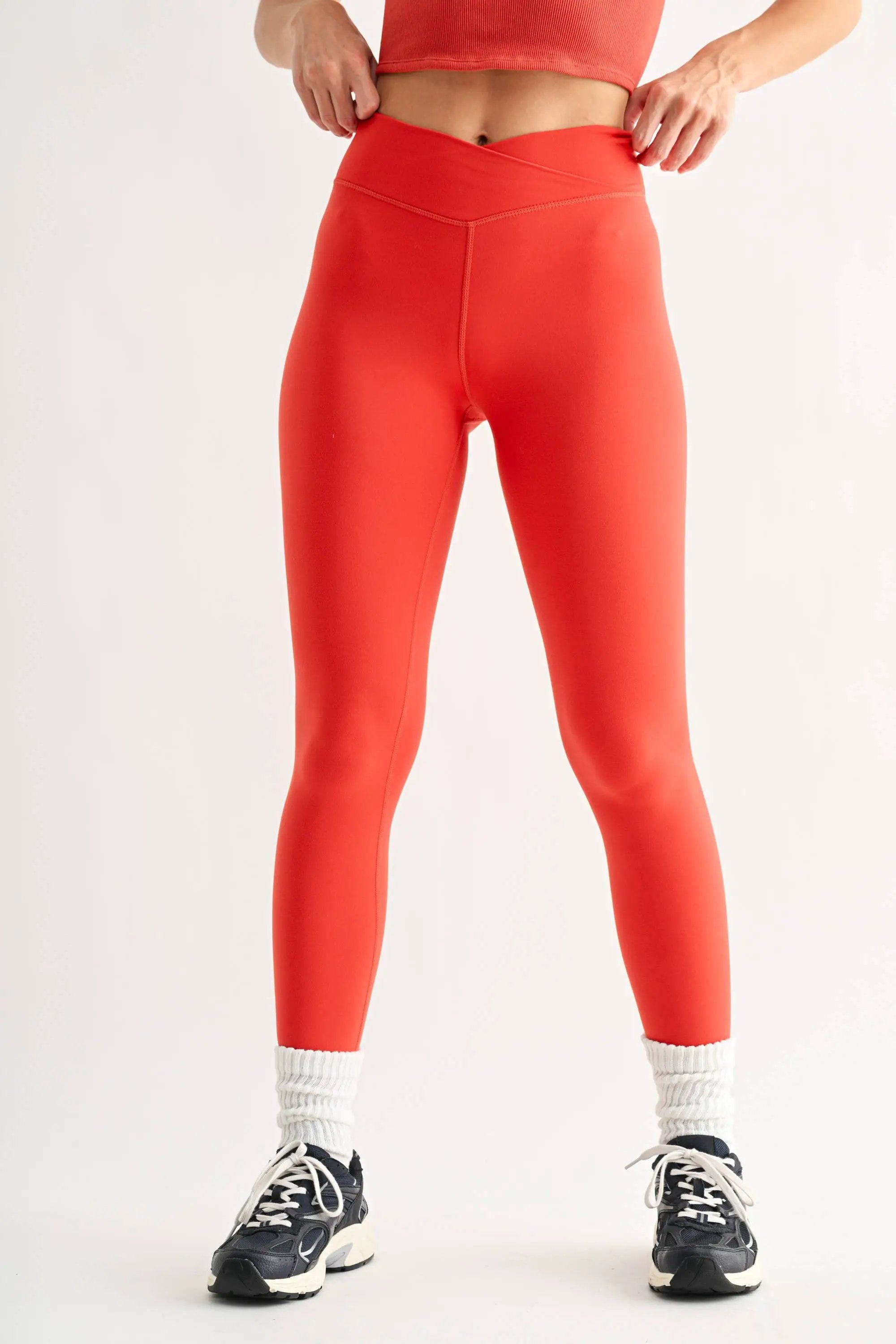 Mono B Mono B - Venice Crossover Waist Leggings in Blushed Brick - Leggings Mono B - Venice Crossover Waist Leggings