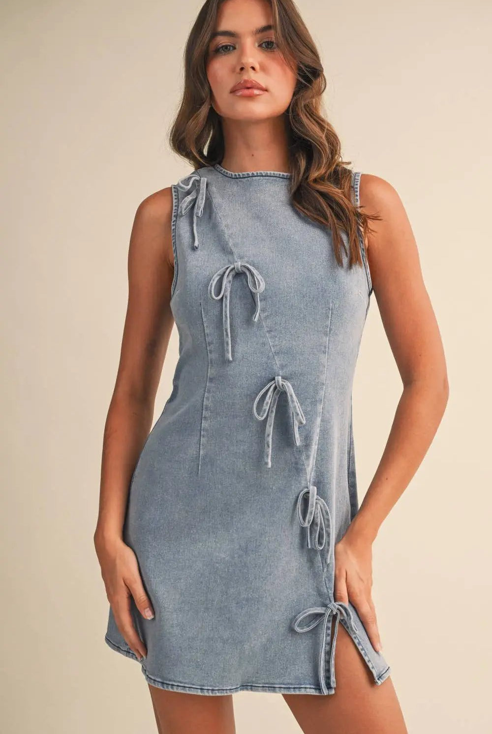 Klesis The Bluebell Bow Denim Mini Dress - Dresses