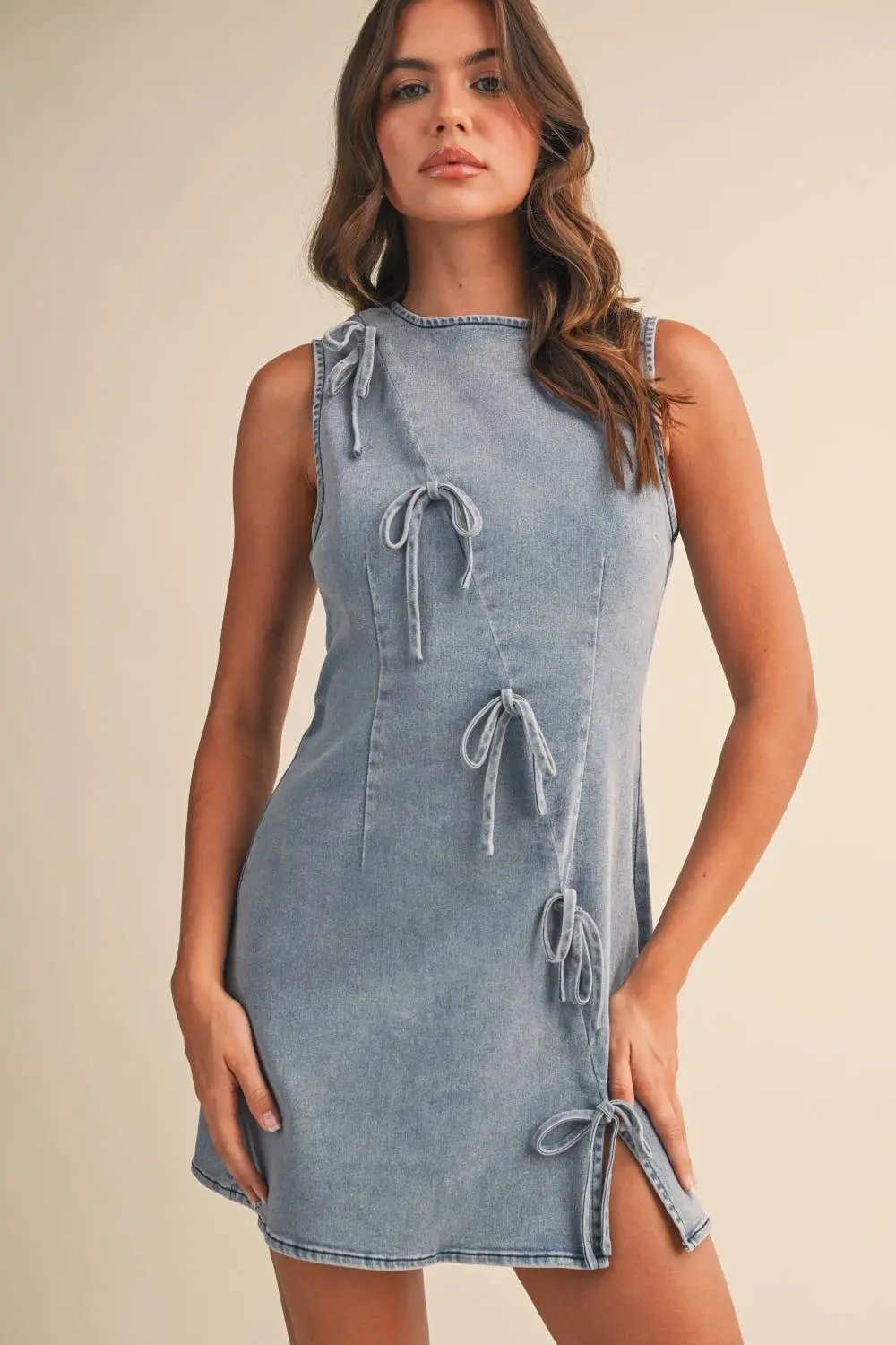 Klesis The Bluebell Bow Denim Mini Dress - Dresses