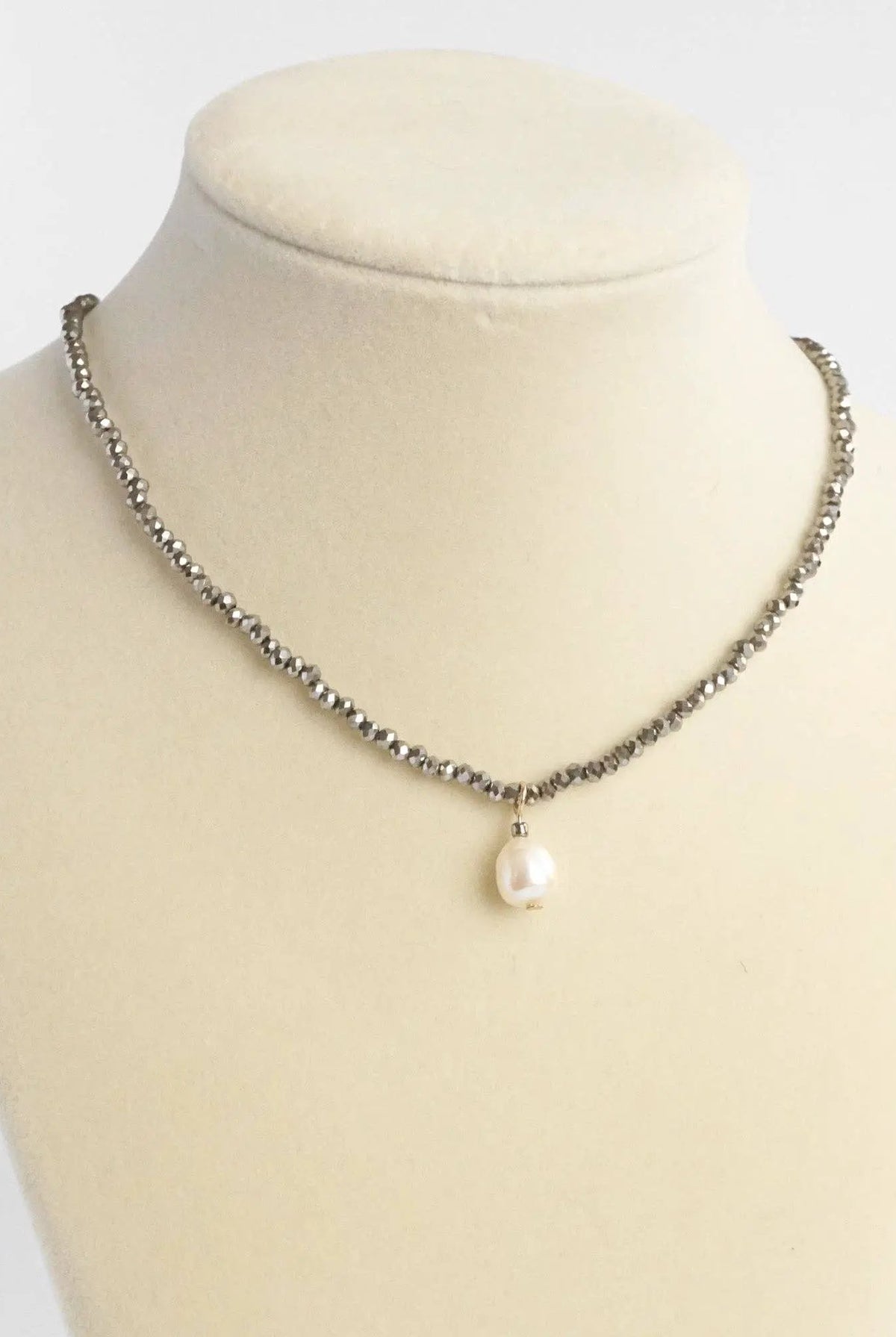 PennyLine inc The Hematite Beaded Chain Freshwater Pearl Pendant Necklace - Jewelry short necklace glass beads freshwater pearl pendant hermatite