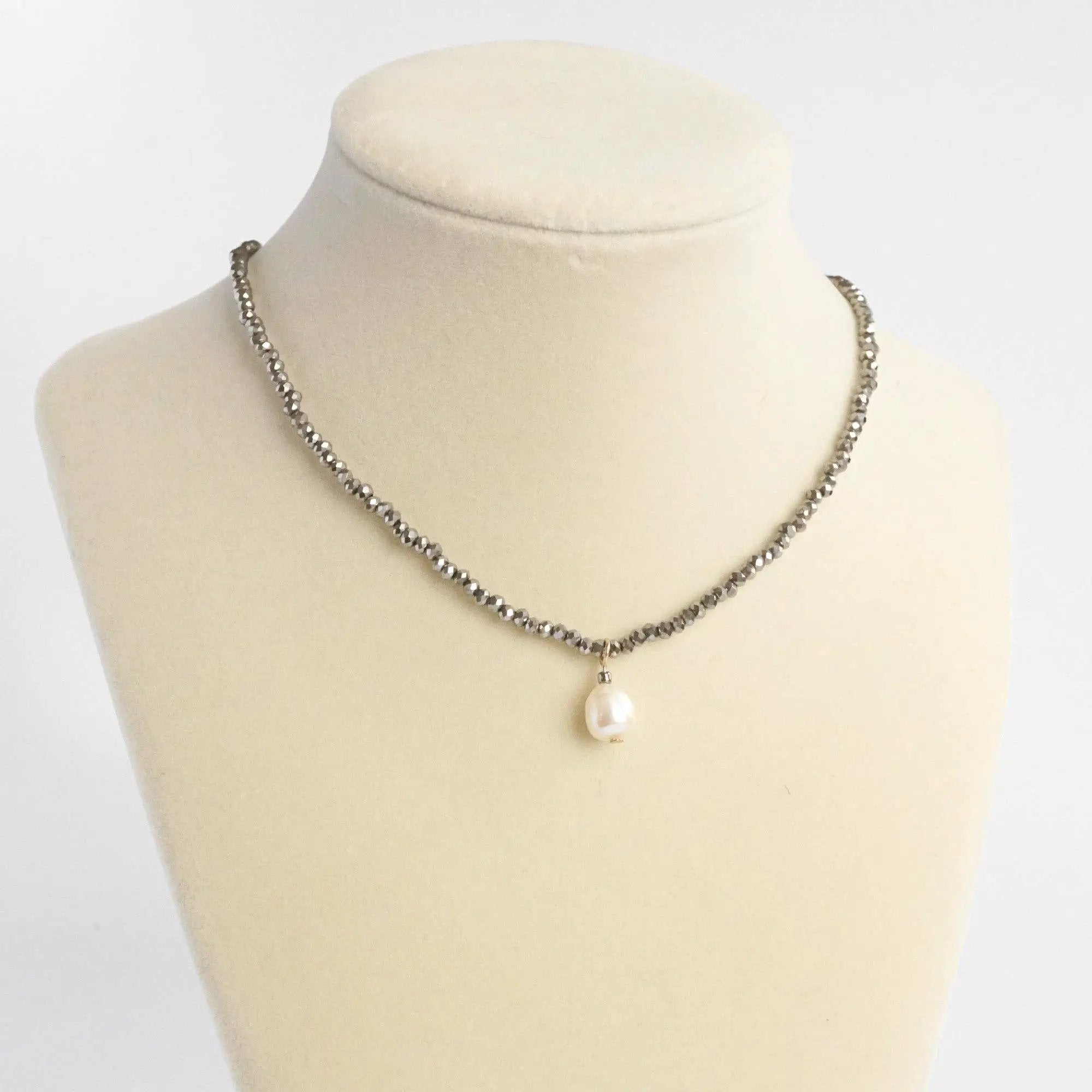 PennyLine inc The Hematite Beaded Chain Freshwater Pearl Pendant Necklace - Jewelry short necklace glass beads freshwater pearl pendant hermatite