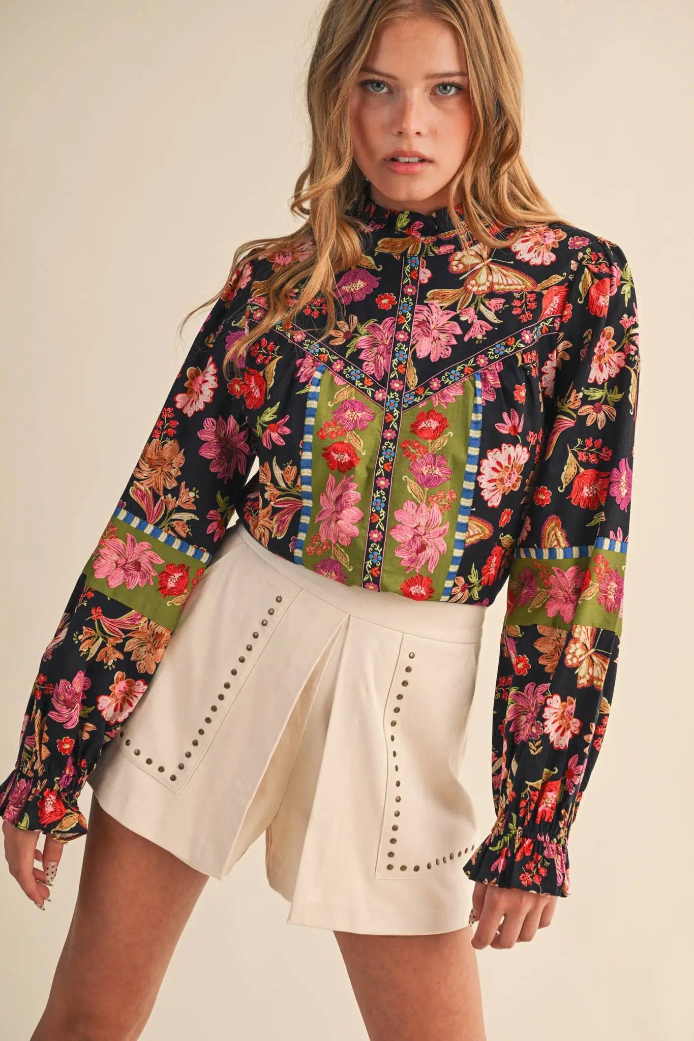&MERCI &merci - Midnight Garden Heirloom Floral Blouse - Blouses