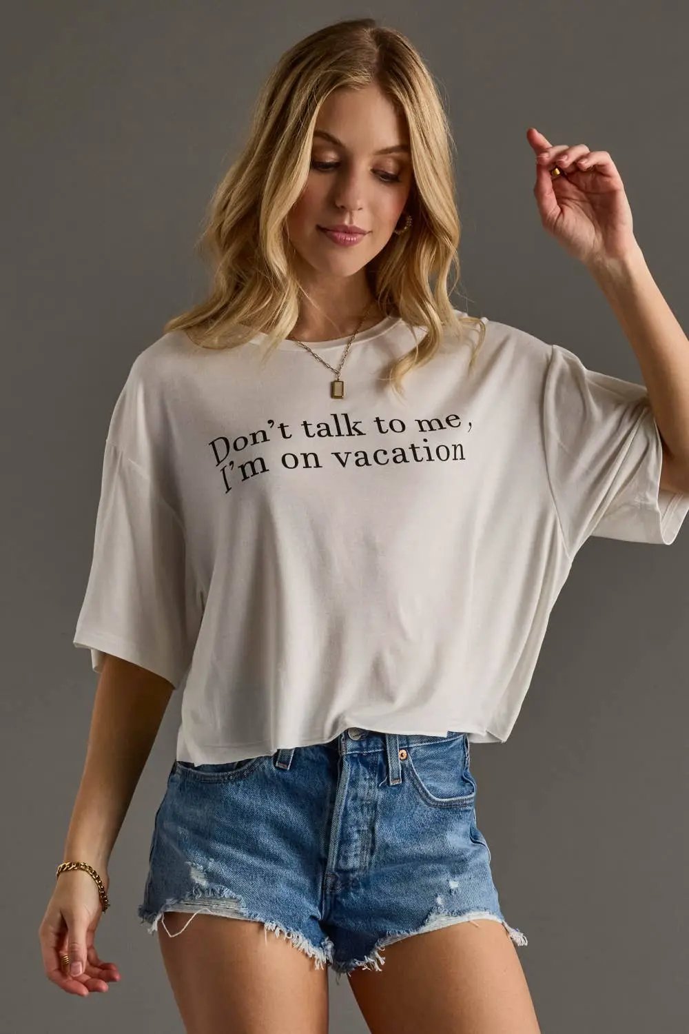 Panache Apparel Co. The Don't Talk To Me I'm On Vacation Cropped Tee: White - T-Shirts