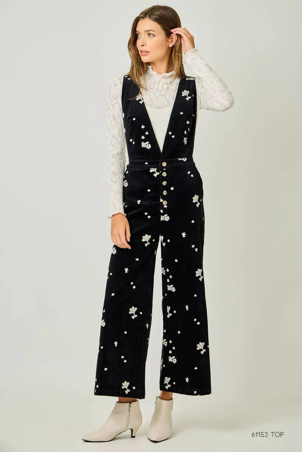 Mystree The Midnight Meadow Embroidered Corduroy Jumpsuit - One-Pieces