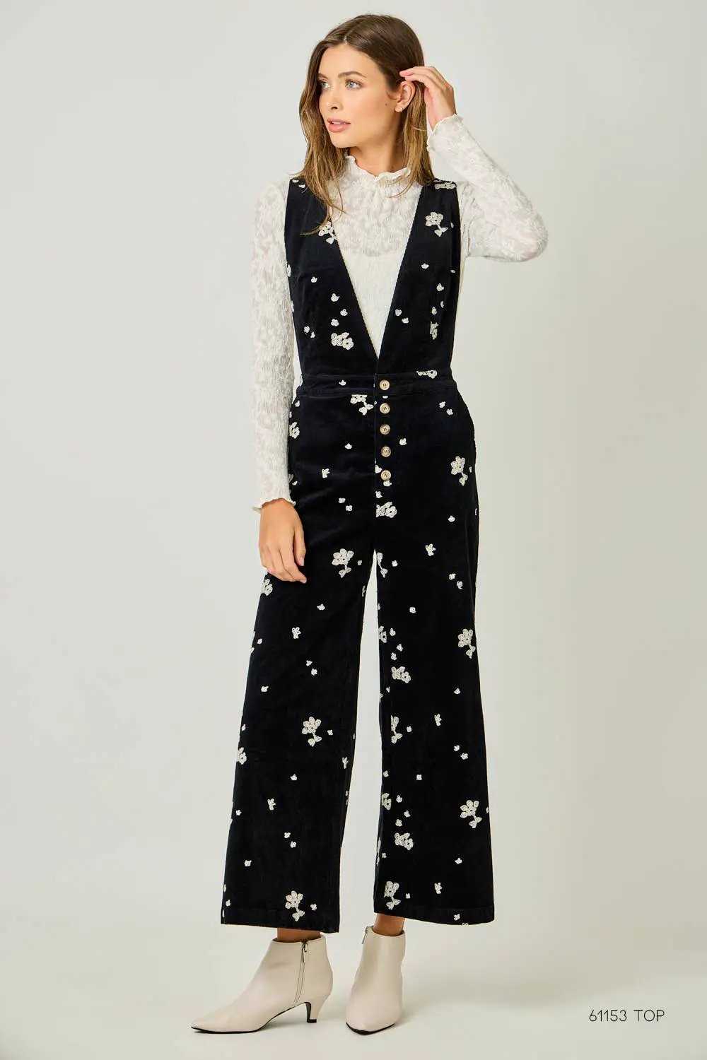 Mystree The Midnight Meadow Embroidered Corduroy Jumpsuit - One-Pieces