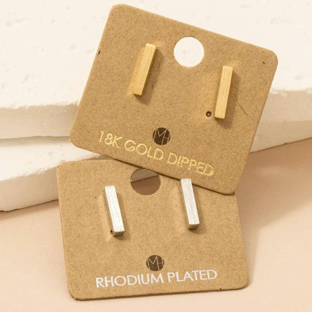 Fame Accessories 18K Gold Dipped Dainty Mini Bar Stud Earrings: Small - Earrings