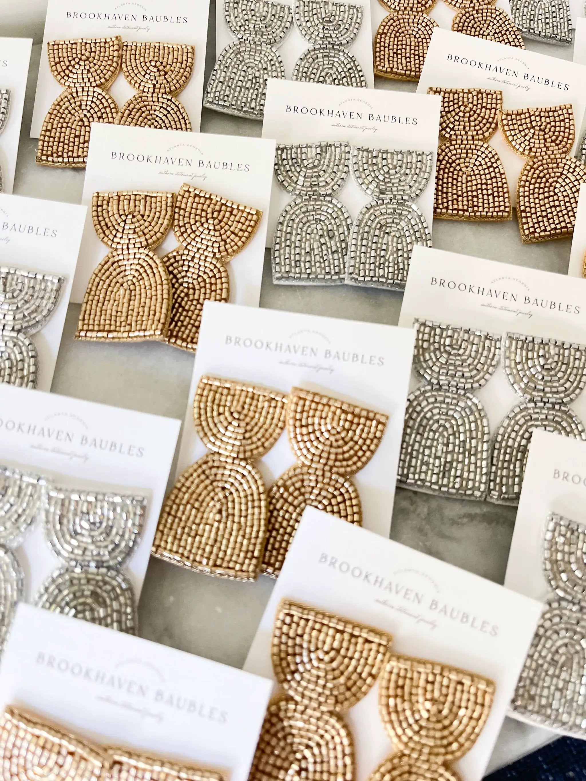 Brookhaven Baubles Metallic Geometric Arch Beaded Earring Silver and Gold - Earrings metallic geometric beaded earring