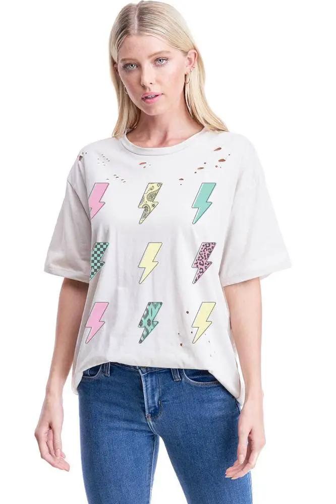 Zutter Zutter Lightning Bolts Graphic Distressed Tee - T-Shirts Lightning Bolts Bingo Graphic S/S Distressed Tee