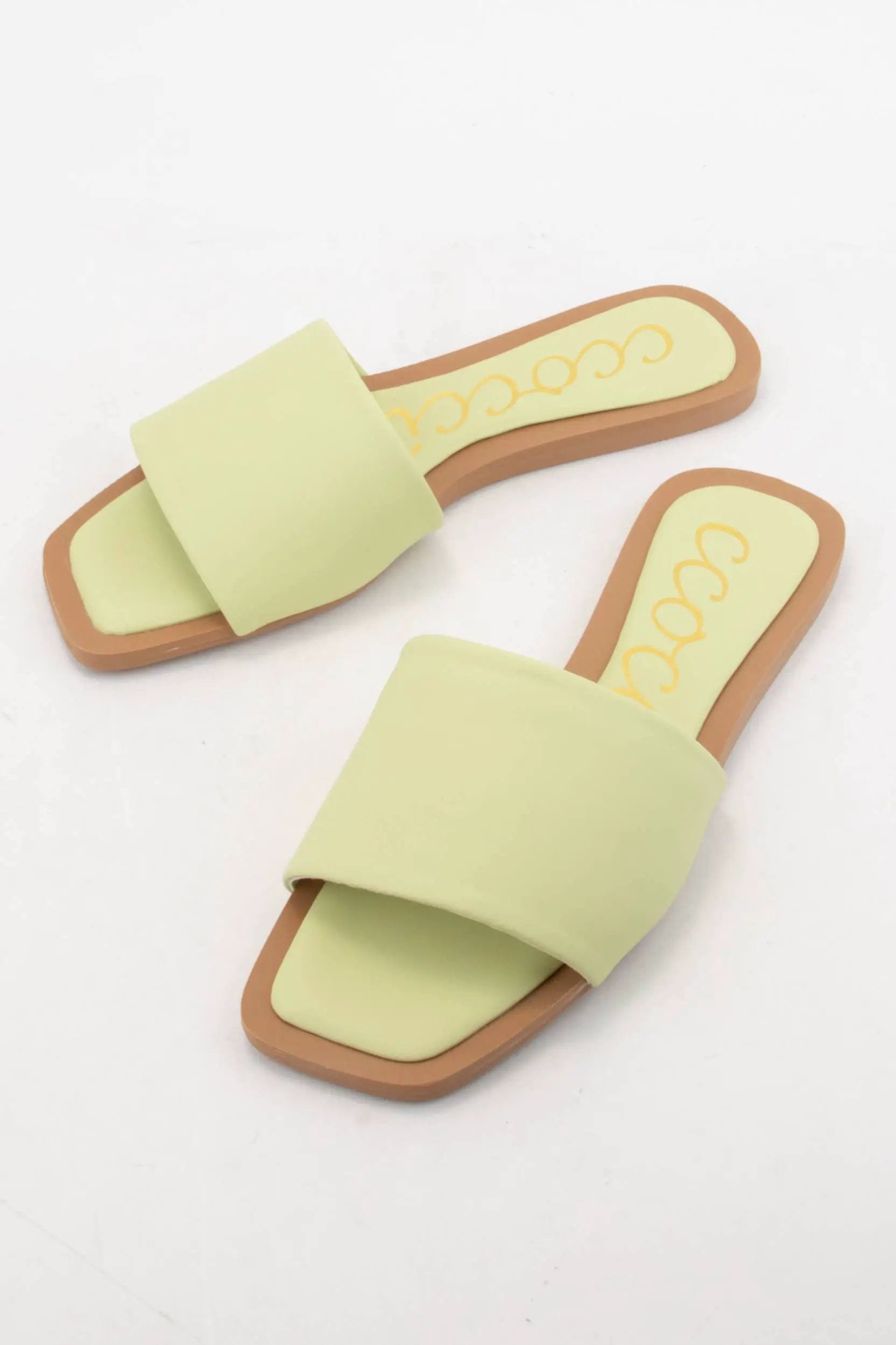 CCOCCI Bold Step Semi-Square Slide – Green Tea or Powder Pink - Sandals