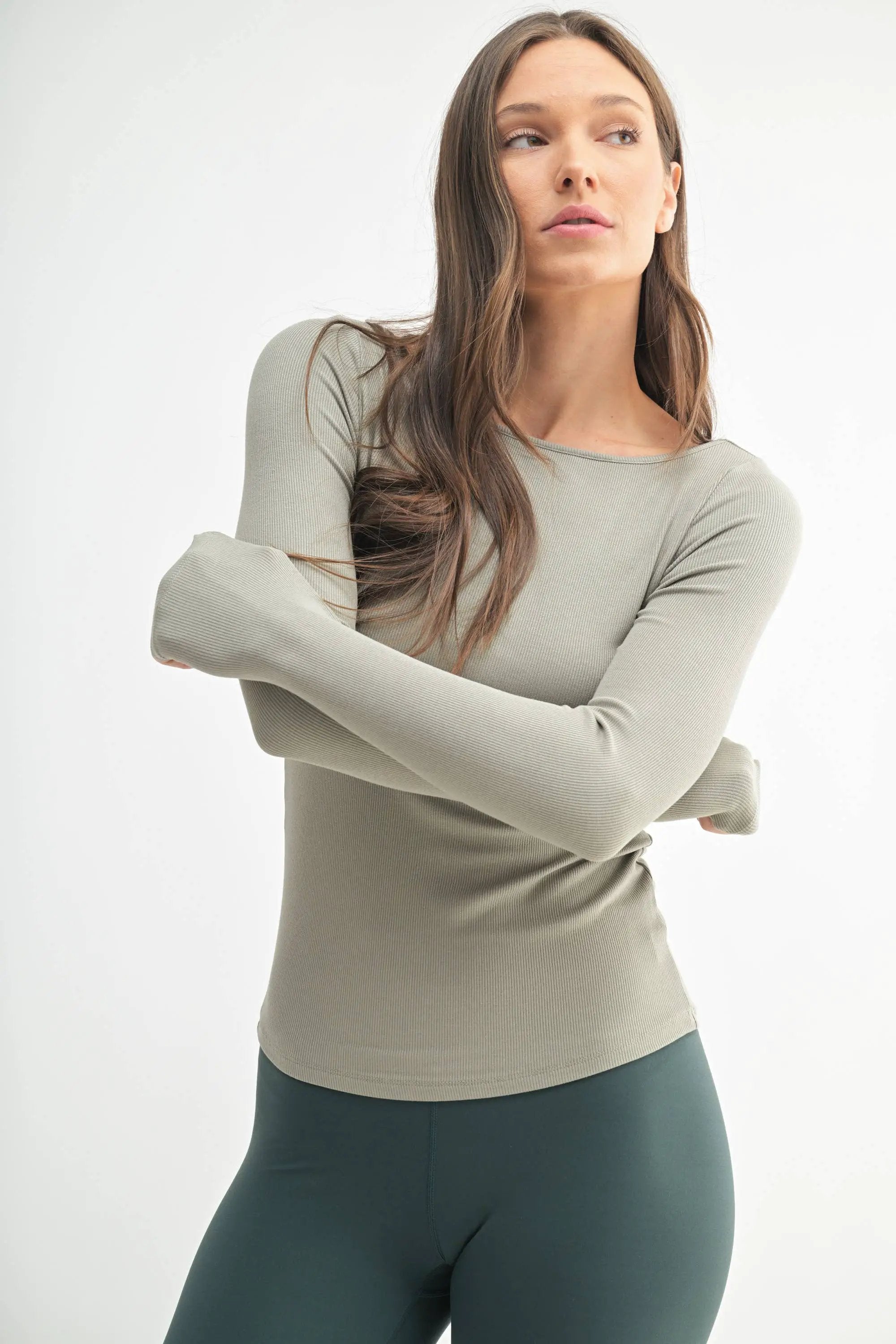 Mono B Mono B - Barely There Boat Neck Micro-Ribbed Top in Shadow - Blouses Mono B - Barely There Boat Neck Micro-Ribbed Top