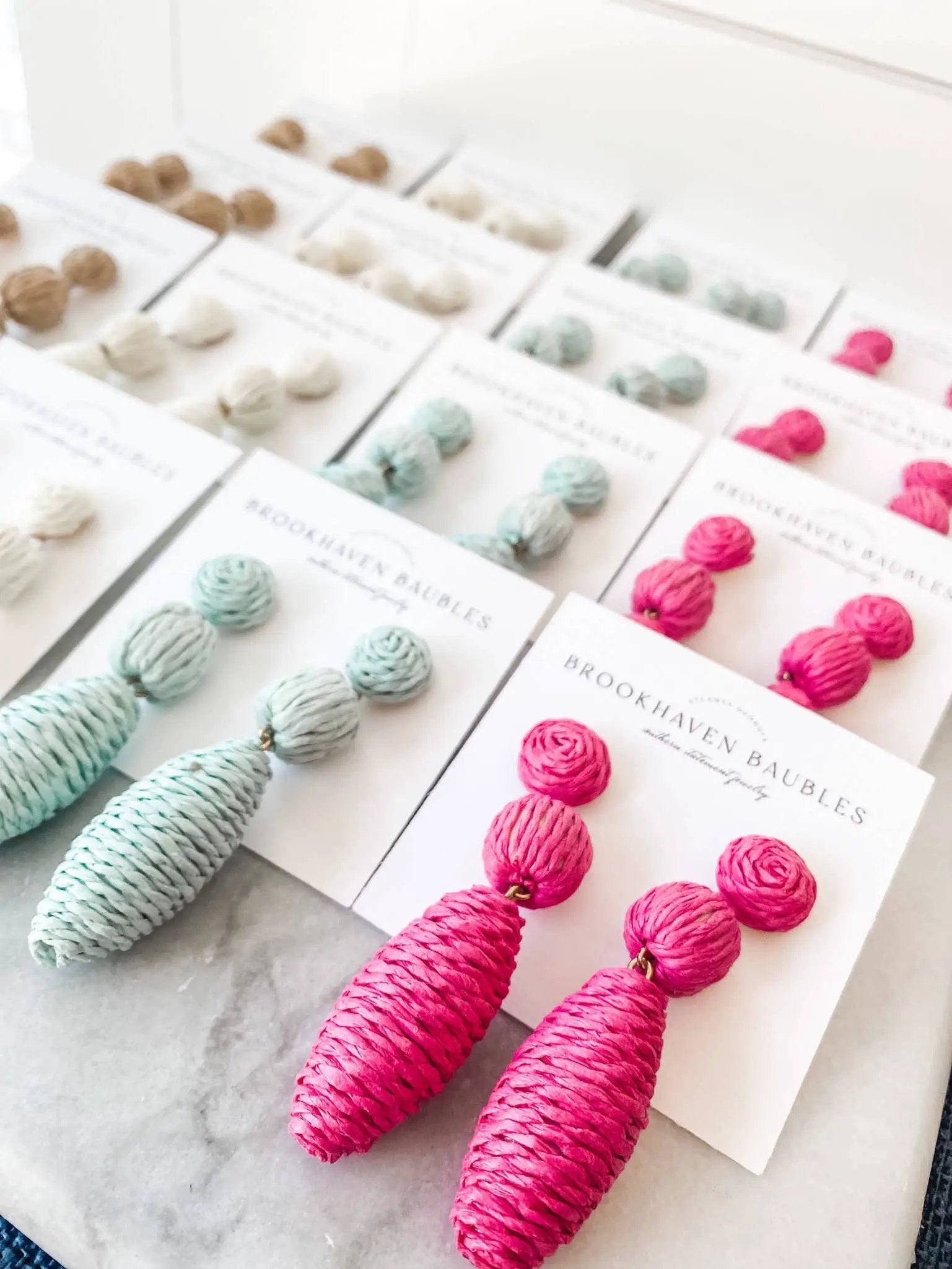 Brookhaven Baubles Mint Raffia Drop Beaded Statement Earrings - Earrings mint raffia statement earrings