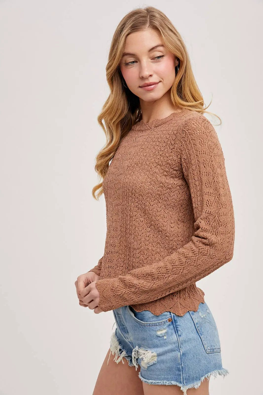 Bluivy The Desert Bloom Pointelle Open-Knit Top - Sweaters