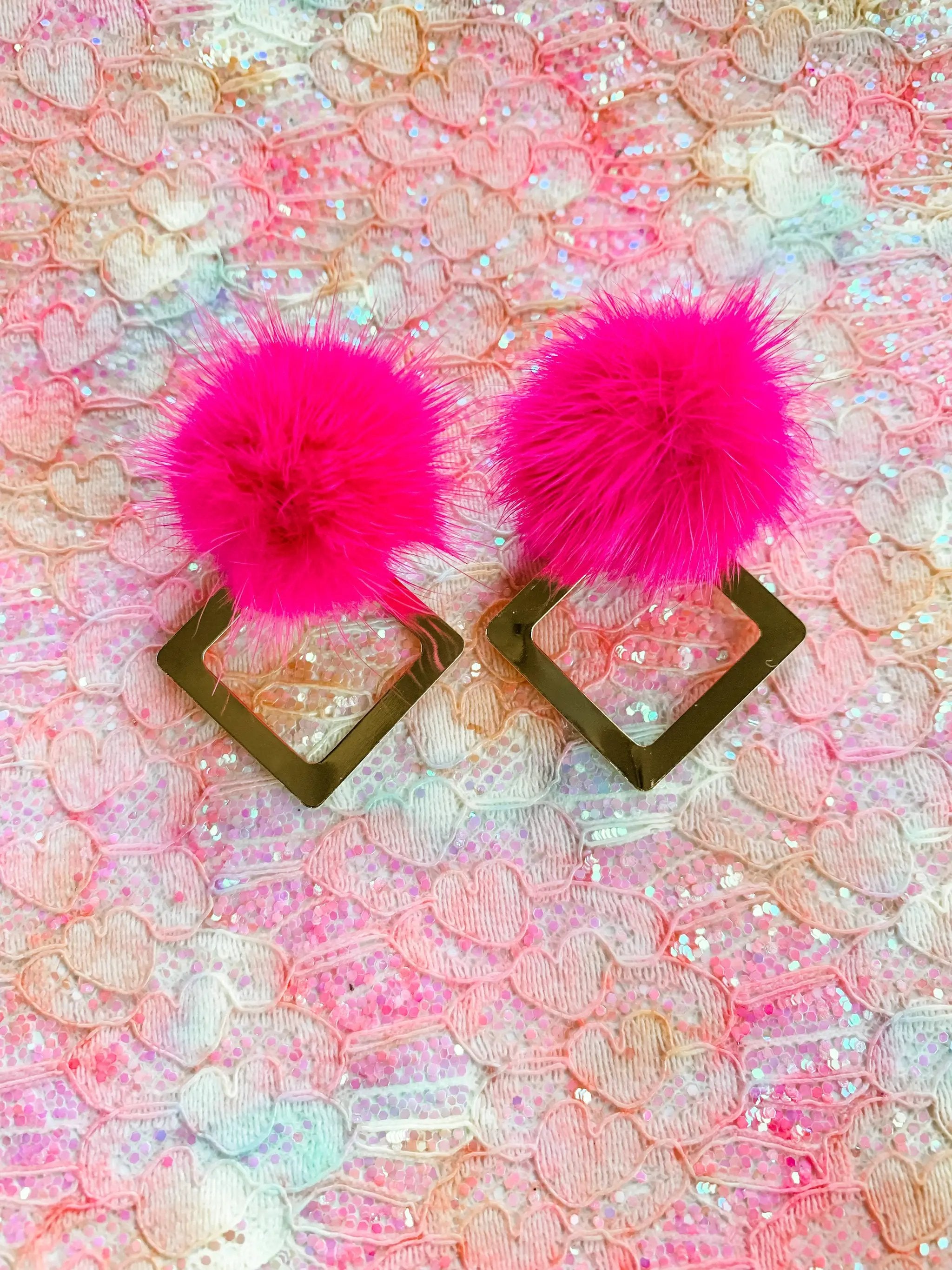 Adri’s The Hot Pink Poof Square Drop Earrings - Earrings