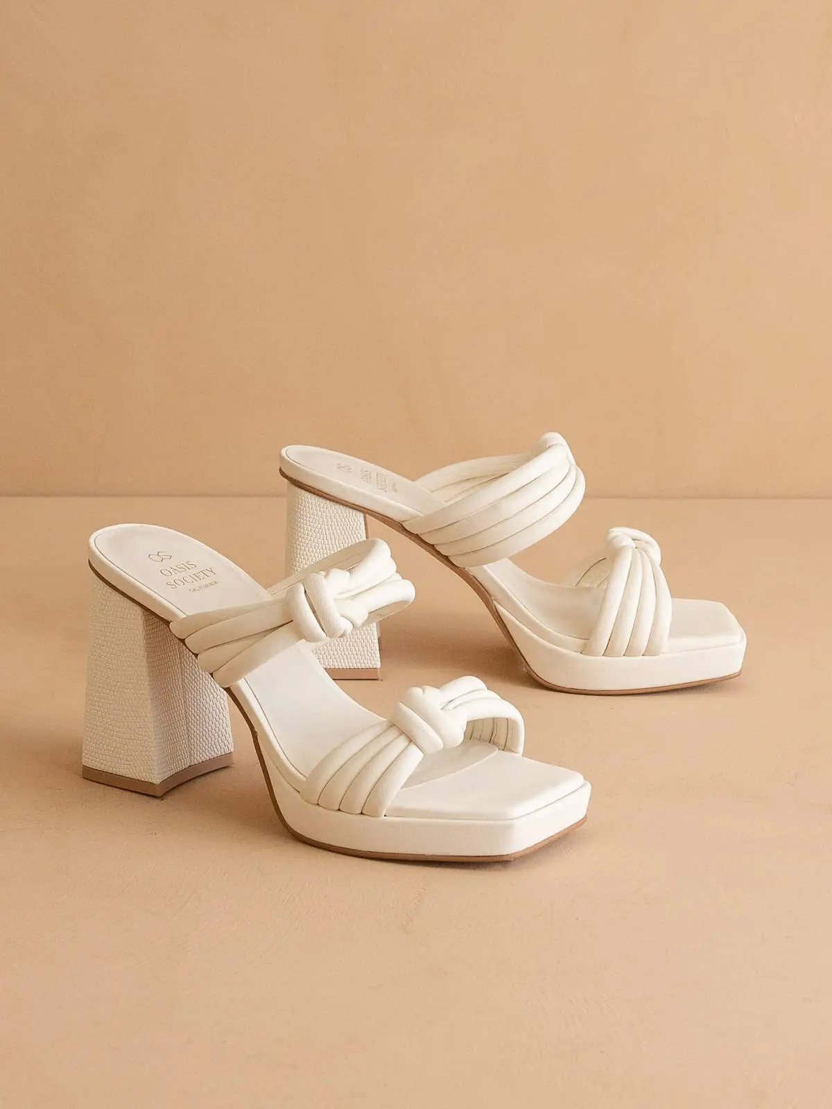 OASIS SOCIETY The Faith White Knotted Band Platform Snake-Print Heel - Heels