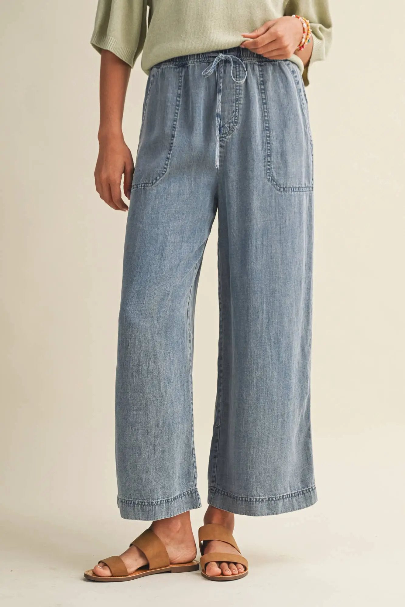 Mustard Seed Tencel Wide Leg Denim Pants - Pants