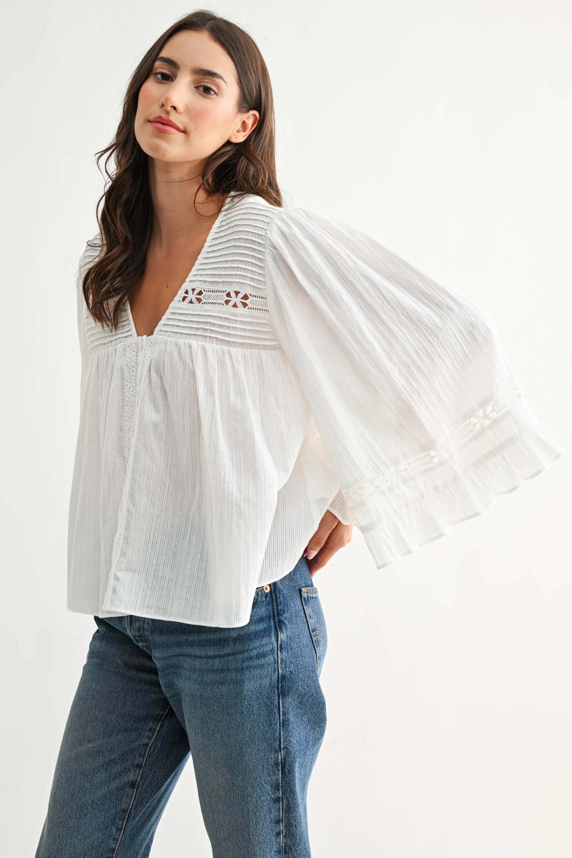 Camellia The Grace Lace Pintuck Blouse – Off White - Blouses