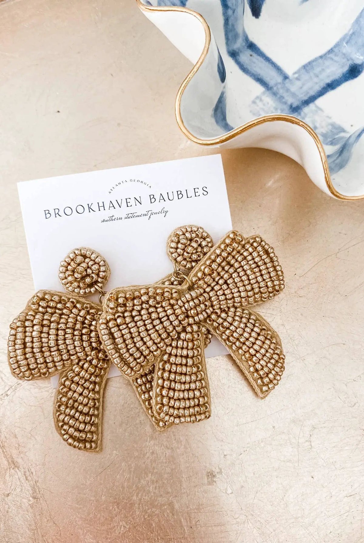 Brookhaven Baubles Gold Bow Beaded Statement Earrings - Earrings gold bow statement earrings