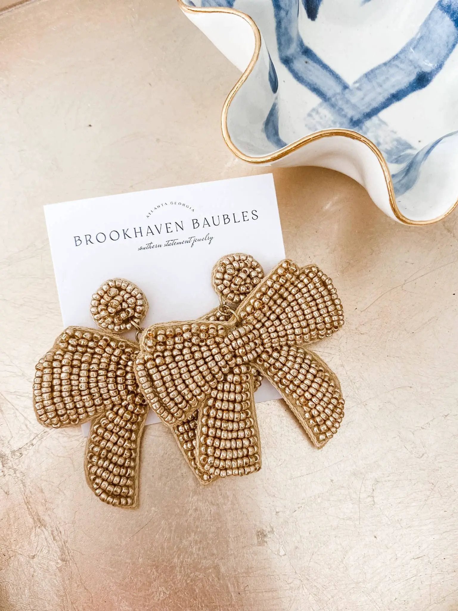 Brookhaven Baubles Gold Bow Beaded Statement Earrings - Earrings gold bow statement earrings