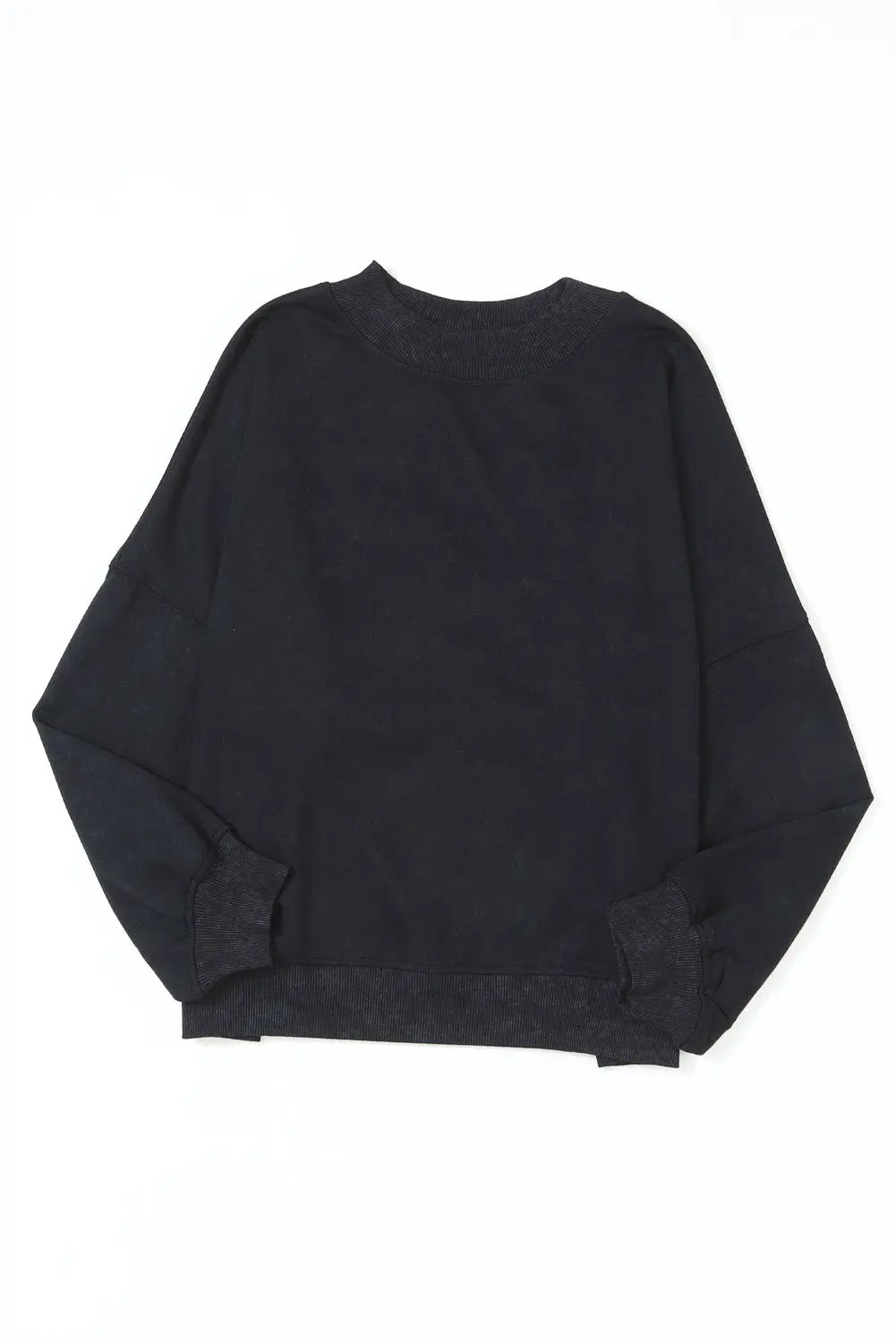 Grateful Threads Boutique Black Drop Shoulder Mineral Wash Crew Neck Pullover Sweatshirt - Sweatshirts Black Drop Shoulder Mineral Wash Crew Neck Pullover Sweatshirt