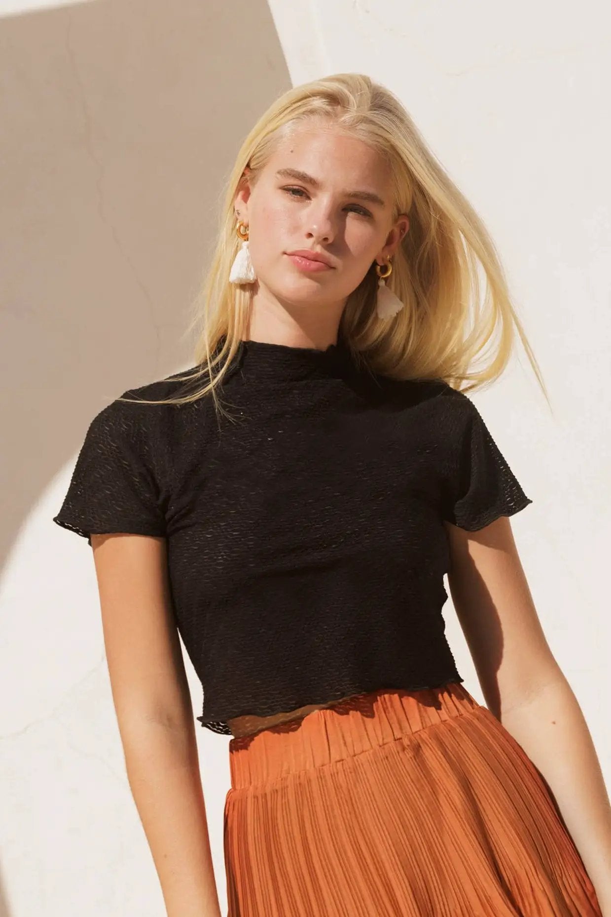 Endless Blu Black Knit Short Sleeve Top - Shirts