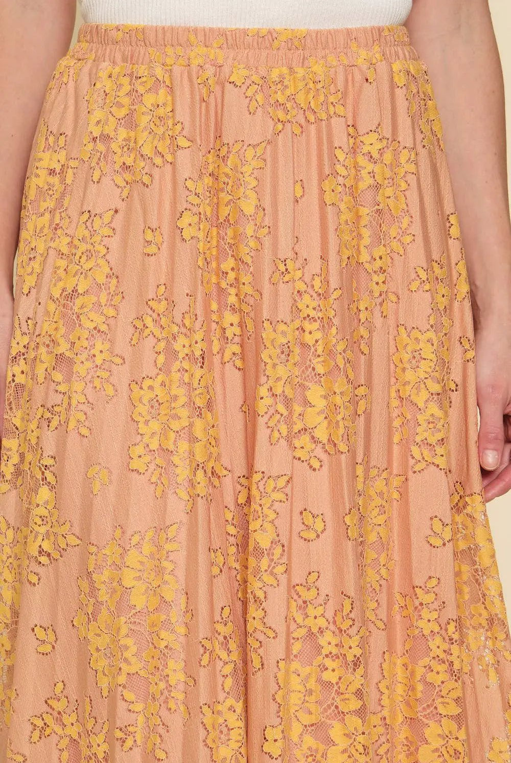 Mystree The Apricot Flower Lace Pleat Skirt - Skirts