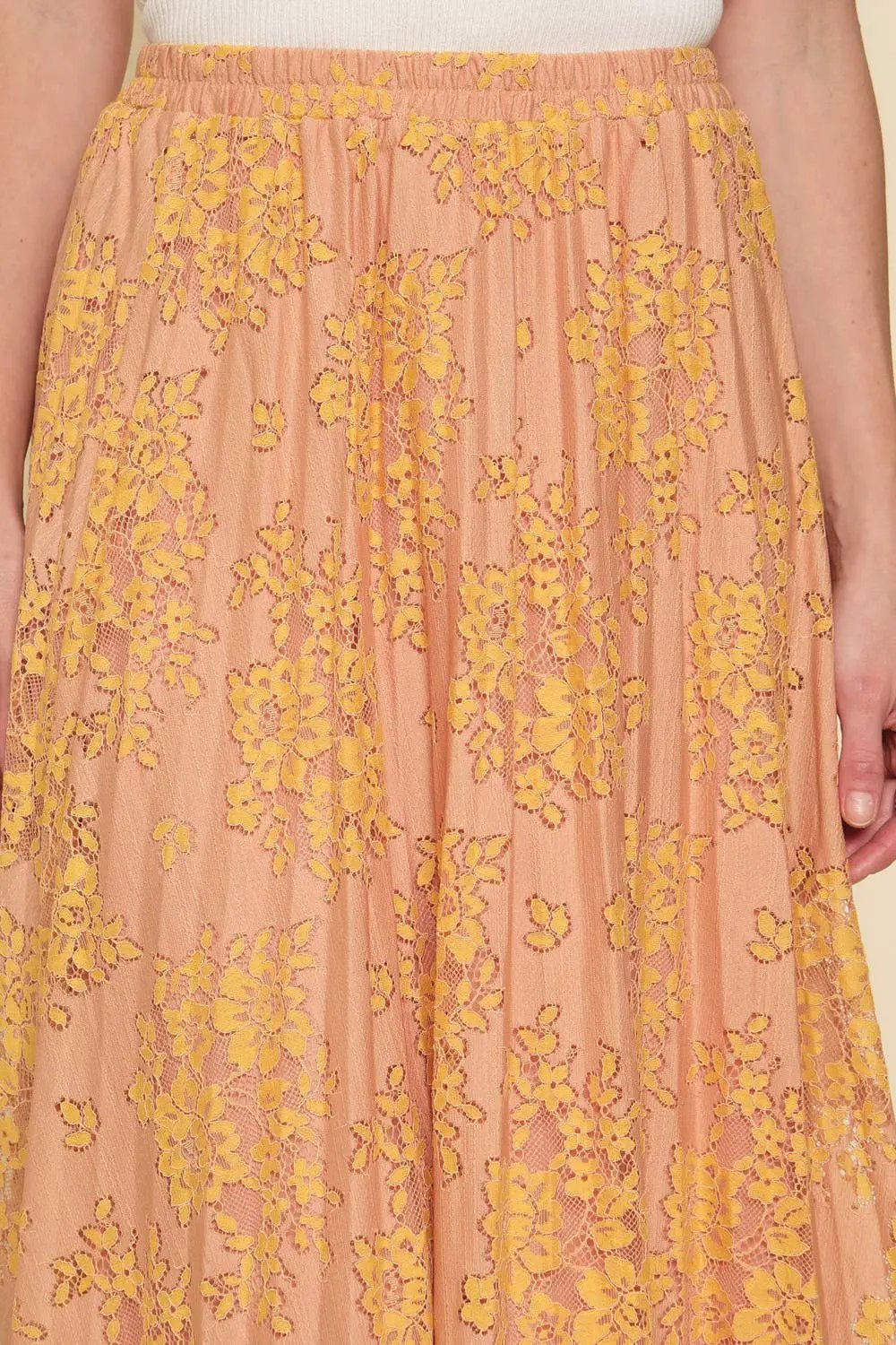 Mystree The Apricot Flower Lace Pleat Skirt - Skirts