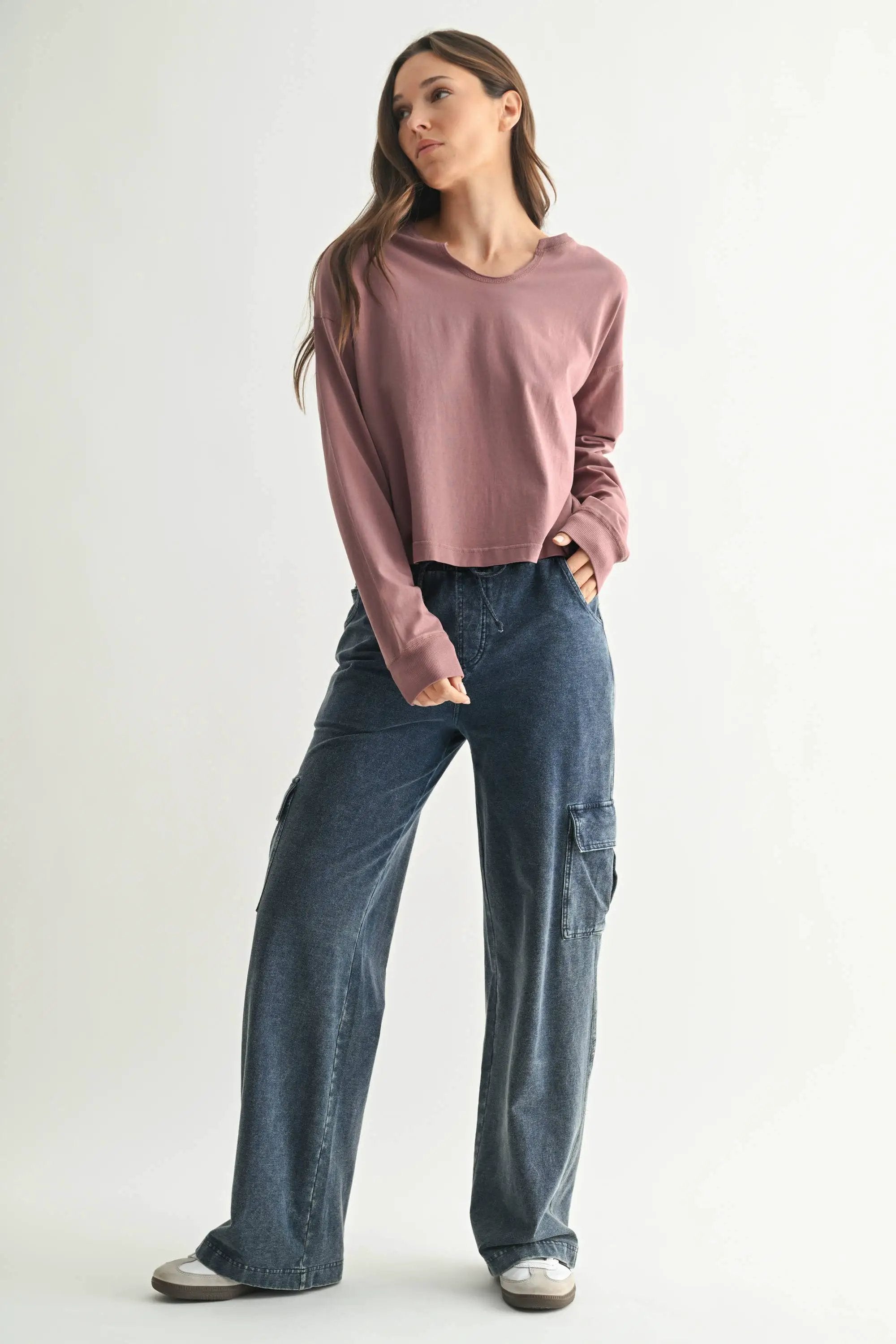 Mono B The Ridgeway Pima Cotton Long Sleeve Top in Rose Taupe - Shirts Mono B - Ridgeway Pima Cotton Long Sleeve