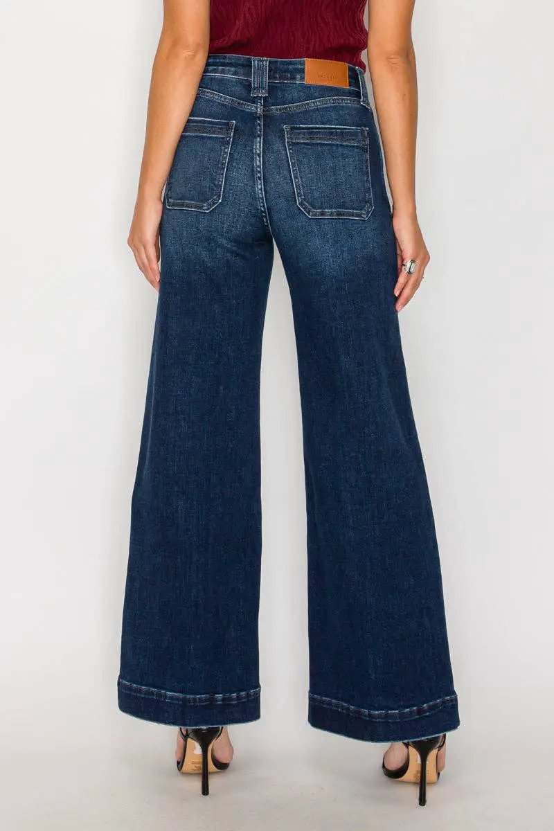 ARTEMIS VINTAGE tummy-control high-rise wide-leg jeans in dark stone wash, back view.