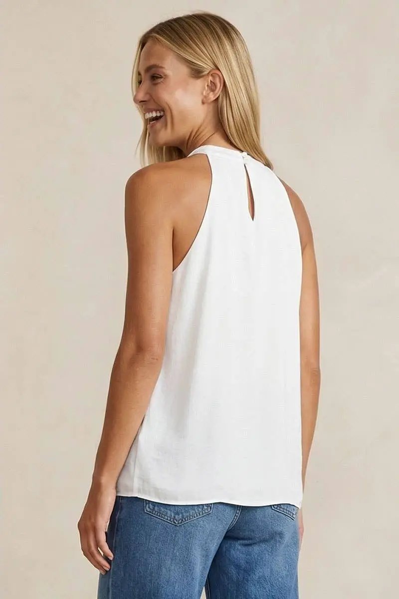 Naked Zebra The Cord Keyhole Sleeveless Top: Off White - Blouses