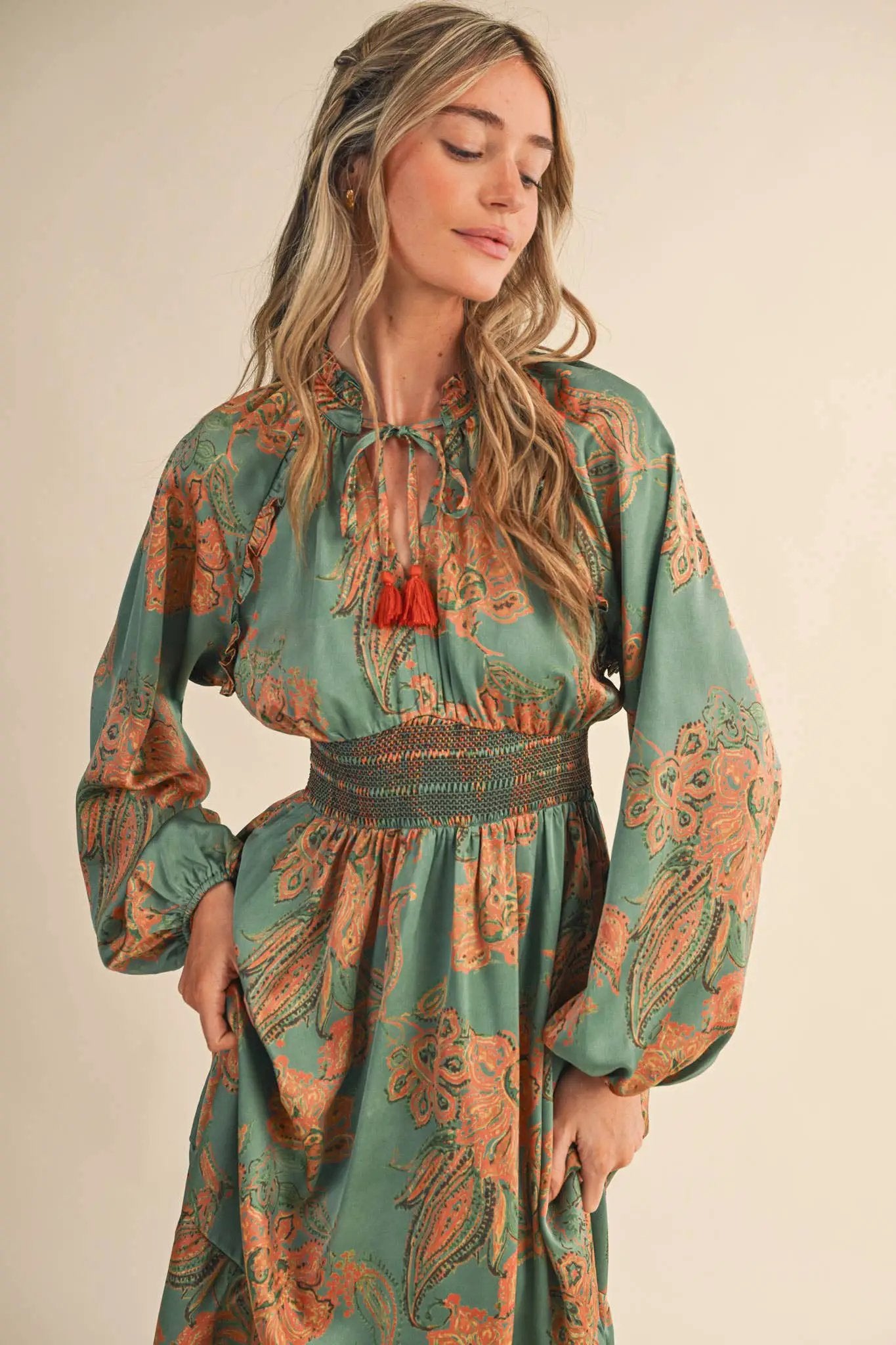 &MERCI &merci - Emerald Reverie Paisley Smocked Midi Dress - Dresses