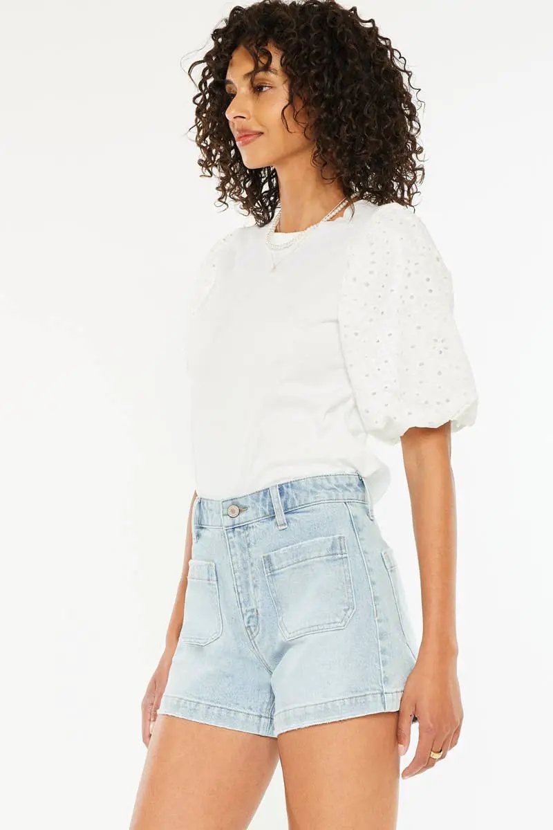 Kan Can USA KanCan HIGH RISE A-LINE TROUSER DENIM SHORTS - Shorts