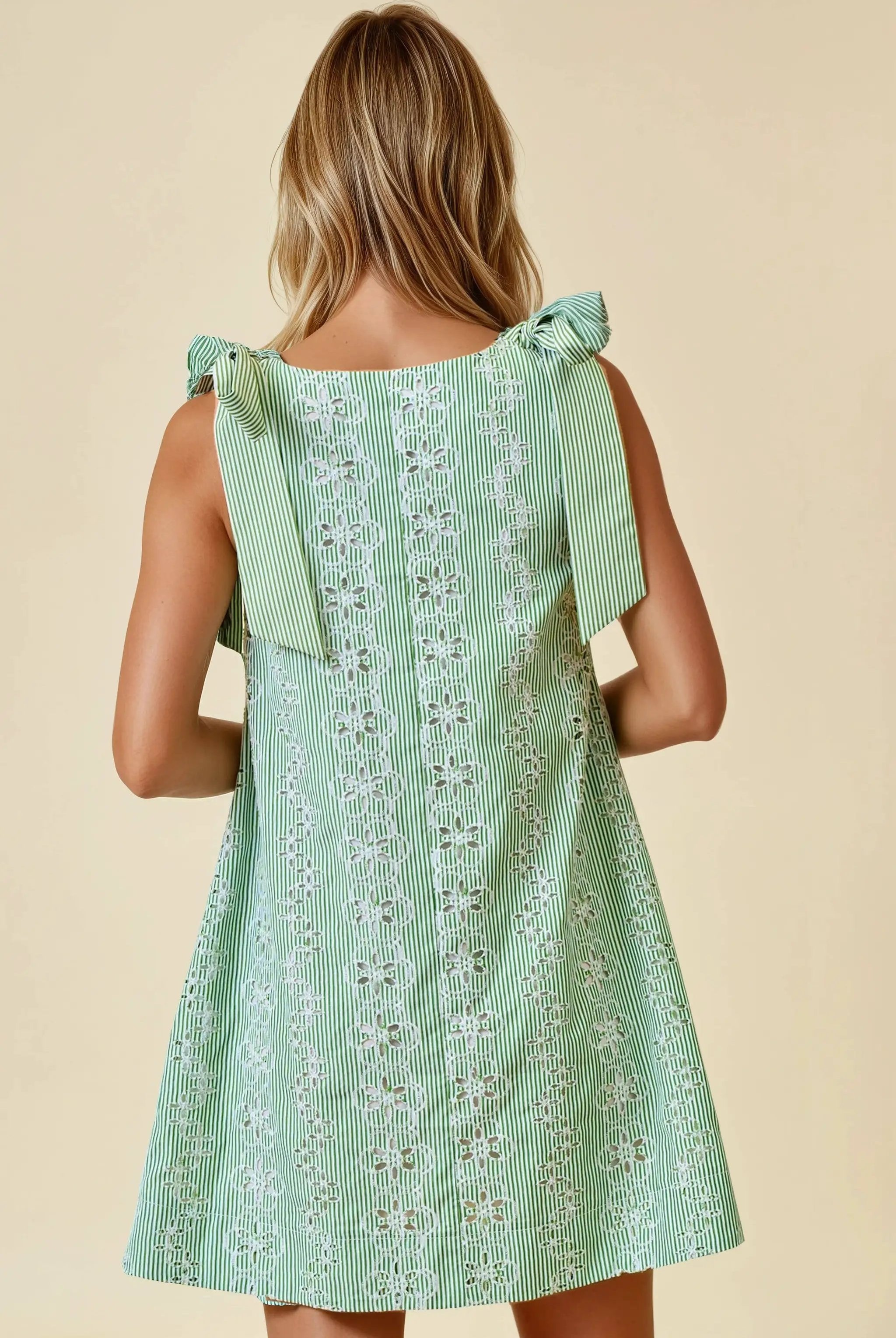 Doe and Rae The Kiwi Garden Eyelet Tie-Shoulder Mini Dress - Dresses