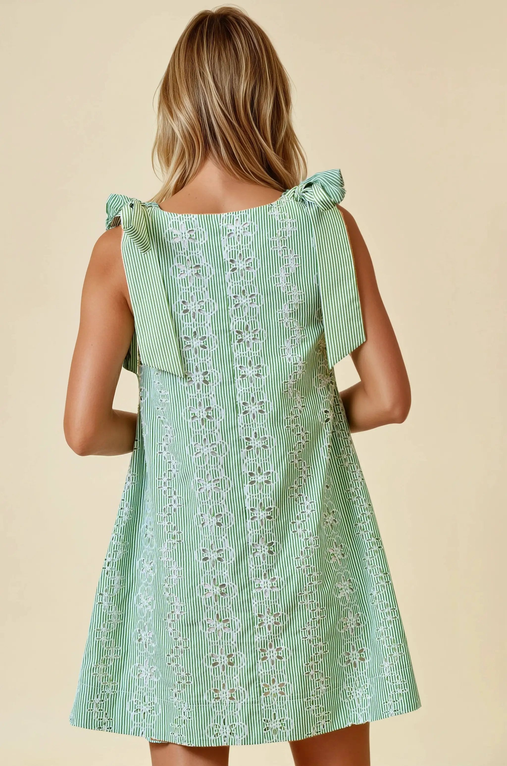 Doe and Rae The Kiwi Garden Eyelet Tie-Shoulder Mini Dress - Dresses
