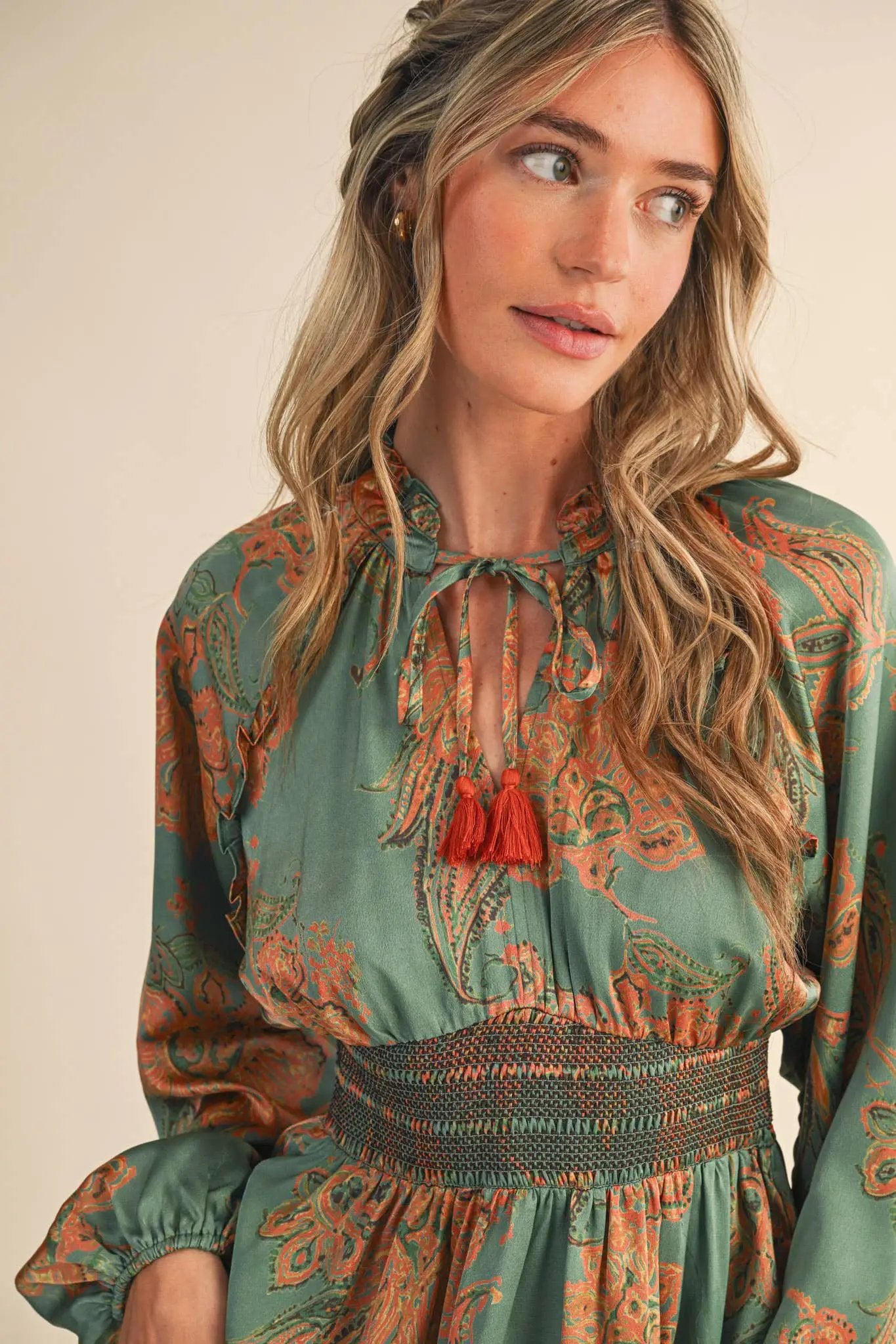 &MERCI &merci - Emerald Reverie Paisley Smocked Midi Dress - Dresses