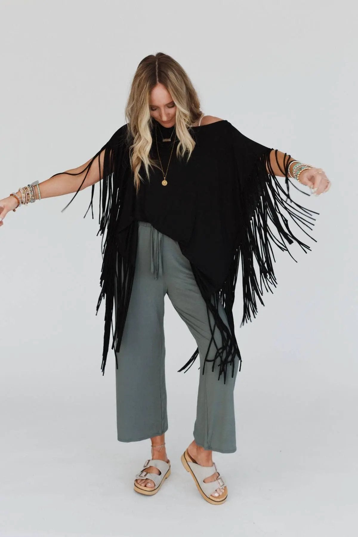 Three Bird Nest Three Bird Nest - Western Showstopper Fringe Top - Black - Blouses