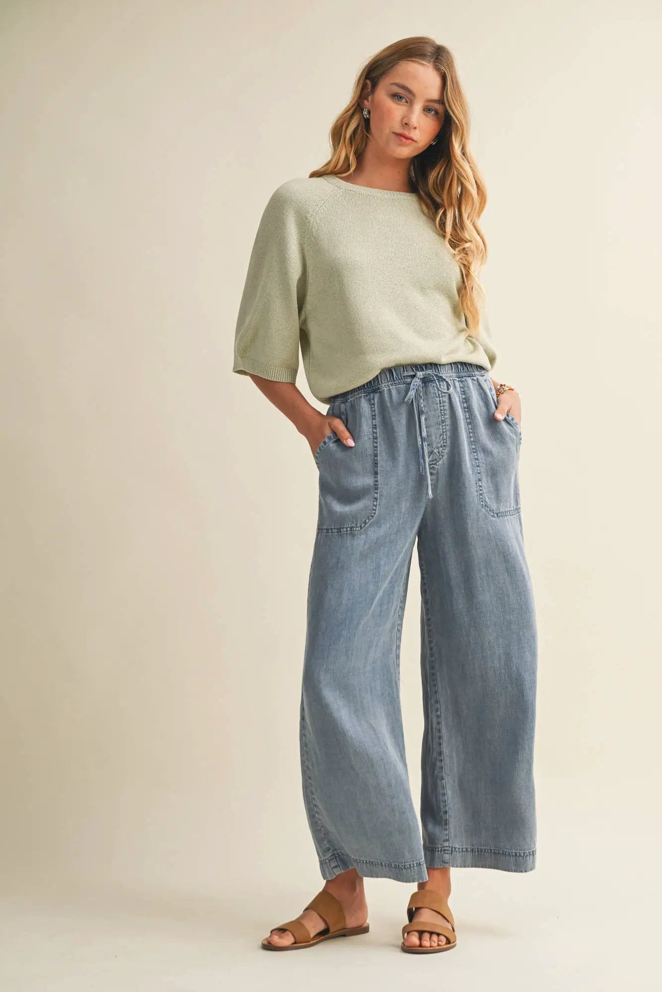 Mustard Seed Tencel Wide Leg Denim Pants - Pants