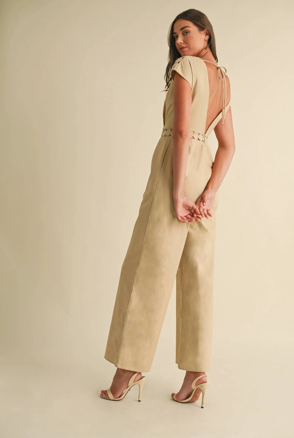 Endless Blu Endless Blu Beige Sleeveless Jumpsuit - One-Pieces