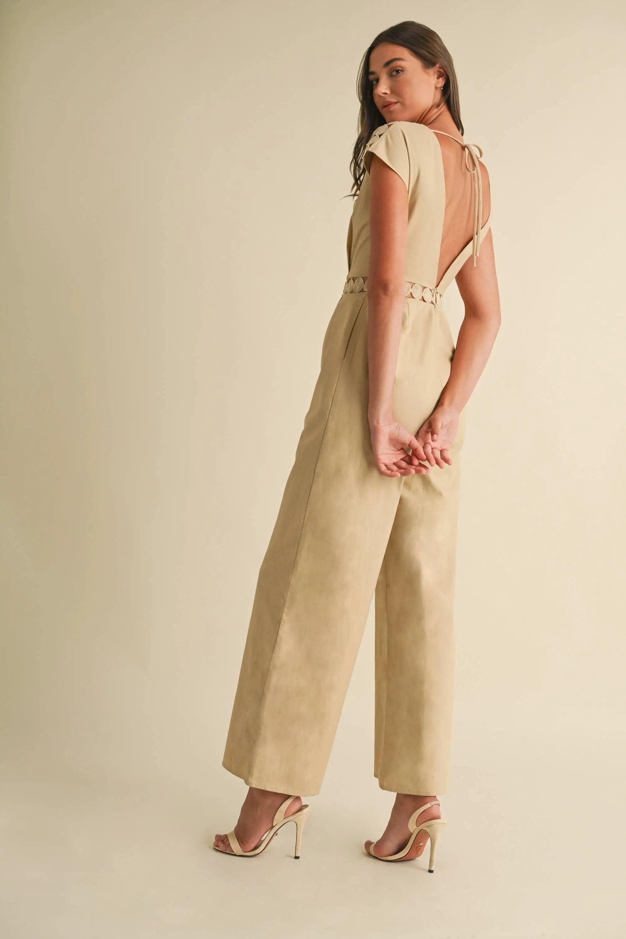 Endless Blu Endless Blu Beige Sleeveless Jumpsuit - One-Pieces