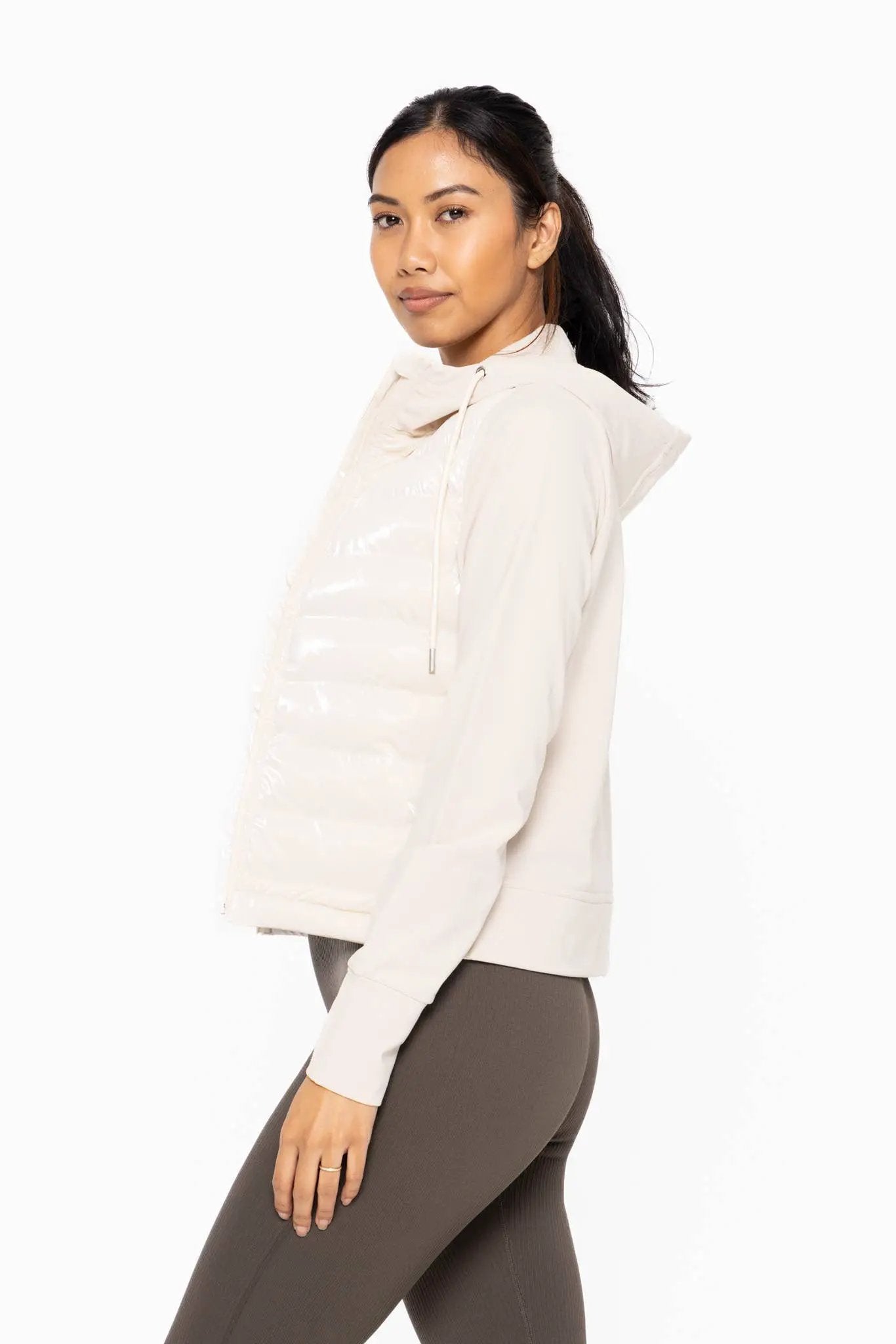 Mono B Mono B - Micro Fleece Hybrid Padded Puffer Jacket in Natural - Puffer Jackets