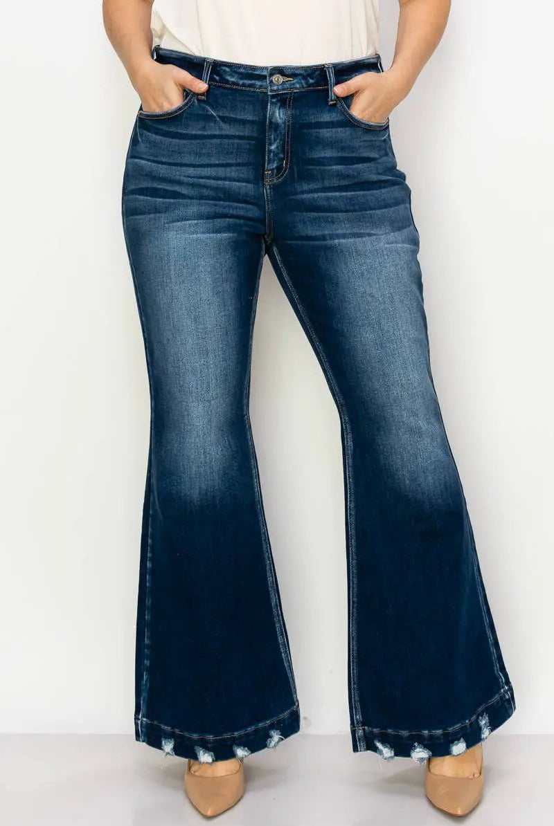 ARTEMIS VINTAGE Artemis Vintage Super Flare with Distressed Wide Hem Mid Rise Jeans PLUS - Jeans